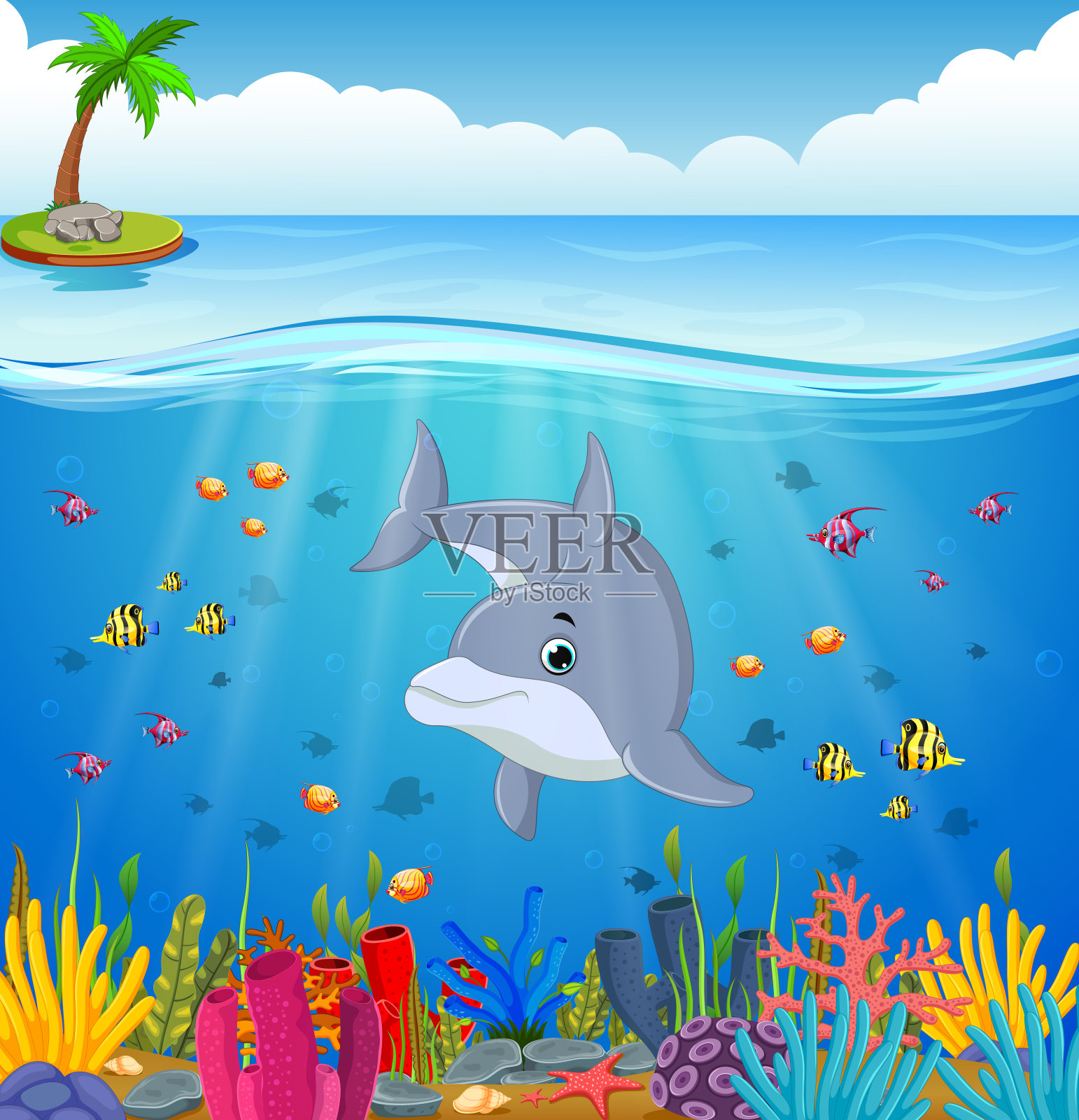 海底的卡通海豚设计元素图片