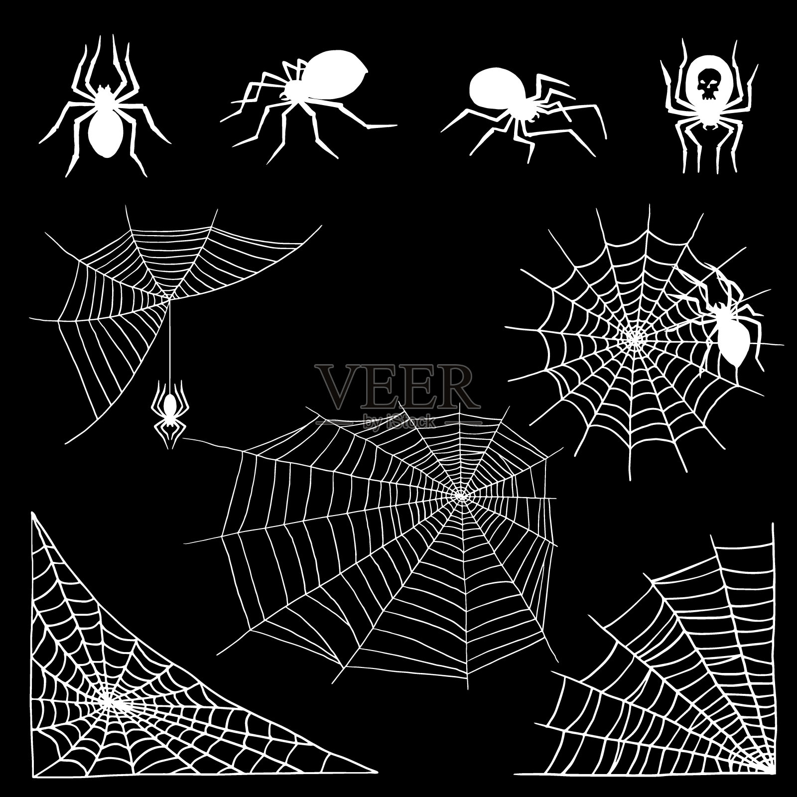 蜘蛛矢量网剪影幽灵蜘蛛自然万圣节元素蜘蛛网装饰恐惧幽灵网插画图片素材