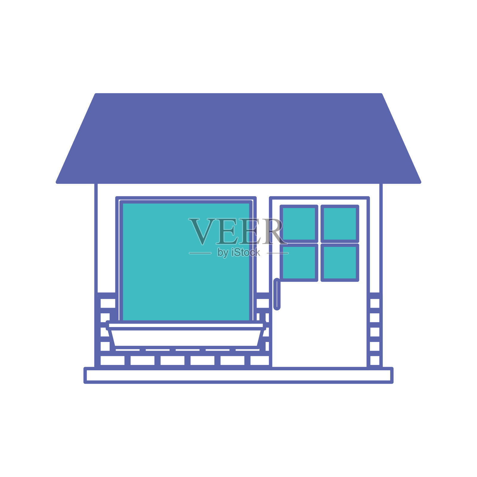 一层的房屋立面以蓝色和紫色剖面剪影设计元素图片
