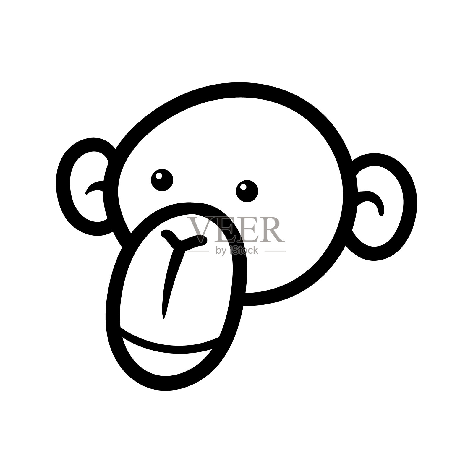 卡通黑猩猩或猴子黑线白色背景设计元素图片