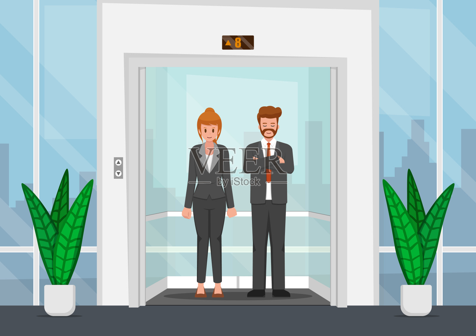 商务人士在玻璃电梯里。插画图片素材