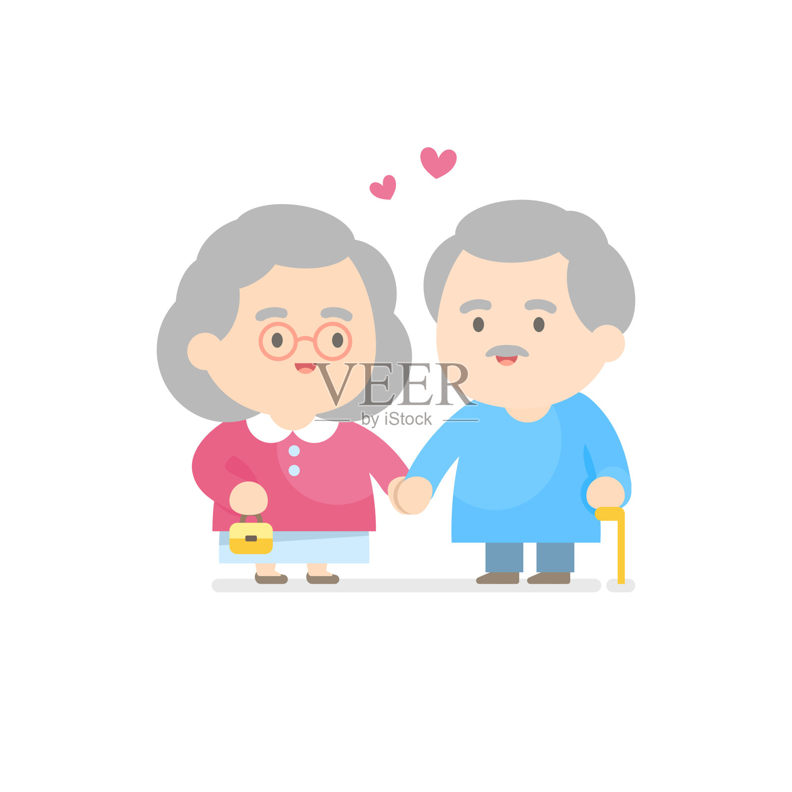 快乐的老夫妇一起微笑，爷爷和奶奶的概念，矢量插图。插画图片素材