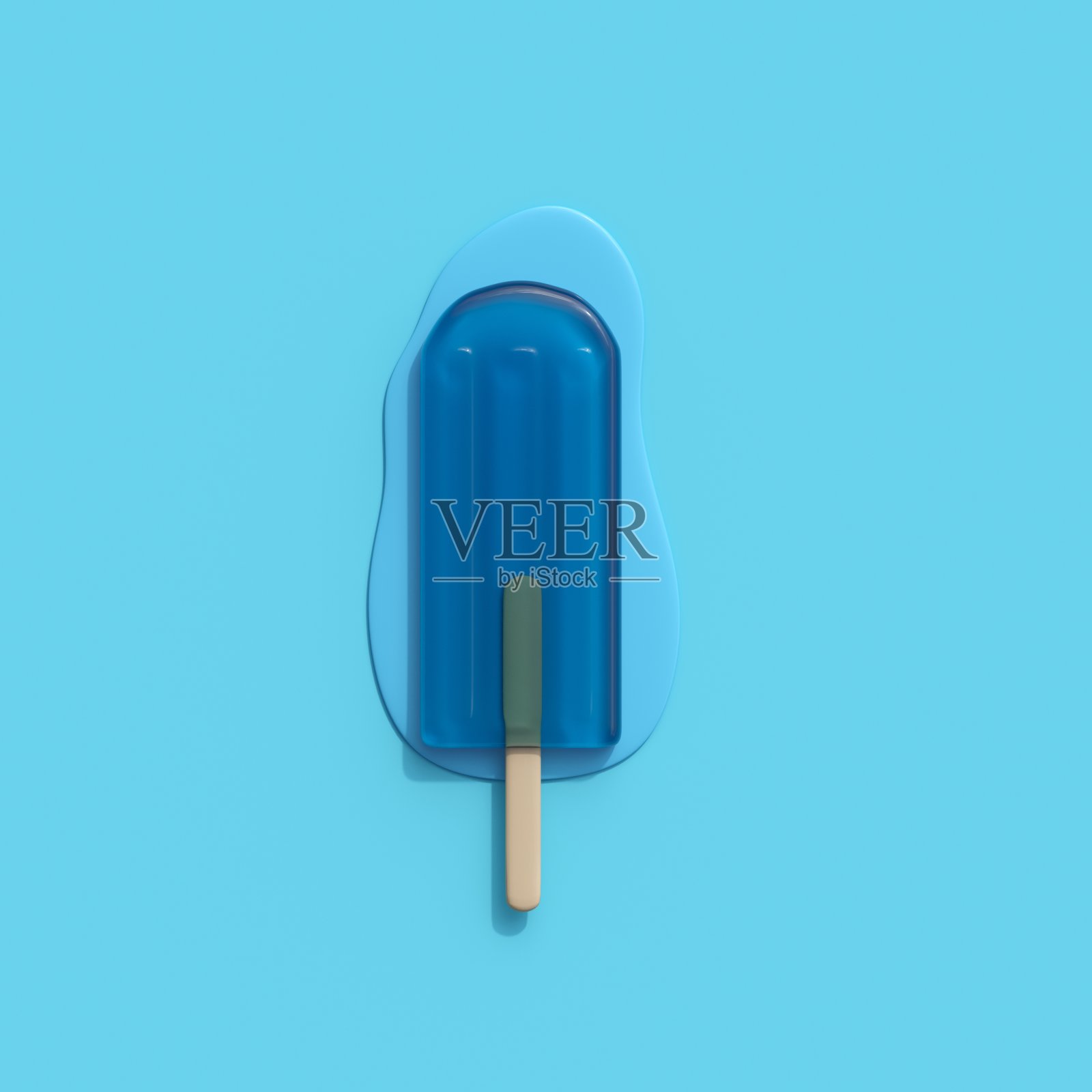 蓝色冰淇淋在蓝色背景上融化。最小的有创意的想法。”照片摄影图片