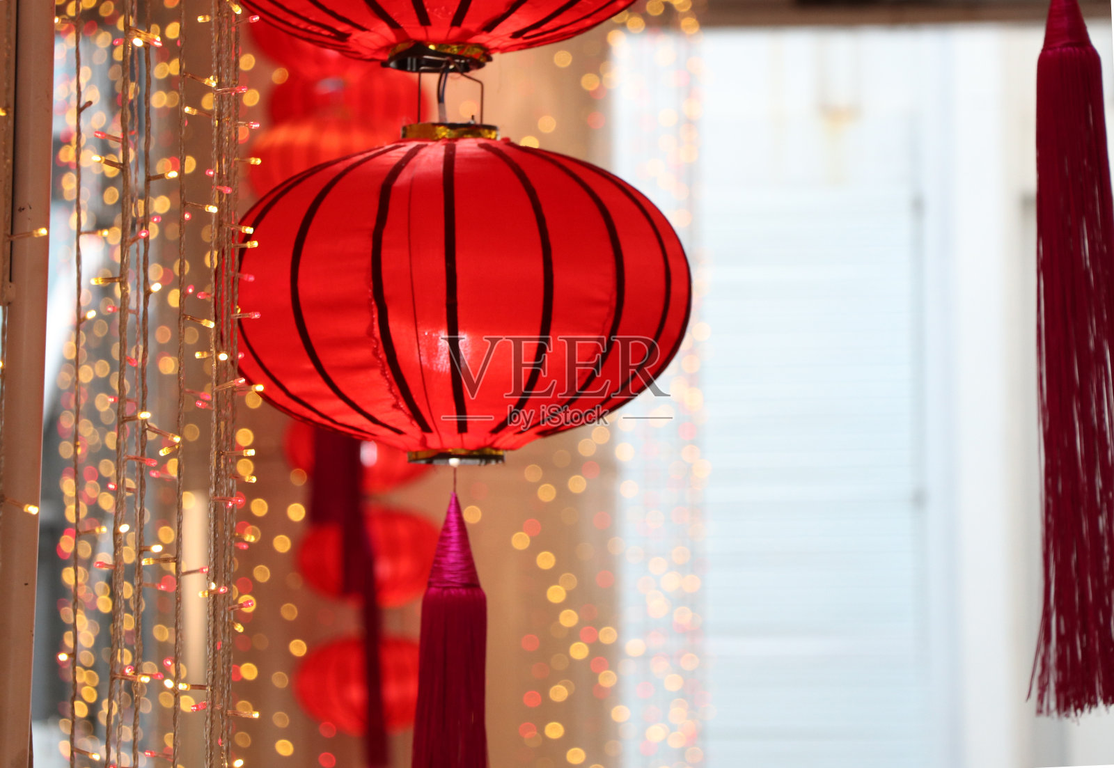 中国灯笼的红色装饰为中国新年节日唐人街的背景照片摄影图片