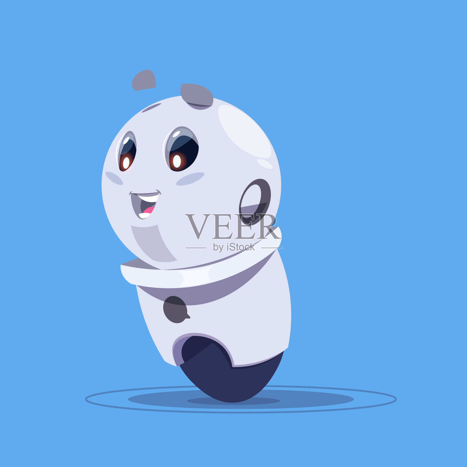 蓝色背景下孤立的可爱机器人现代机器人技术人工智能概念插画图片素材