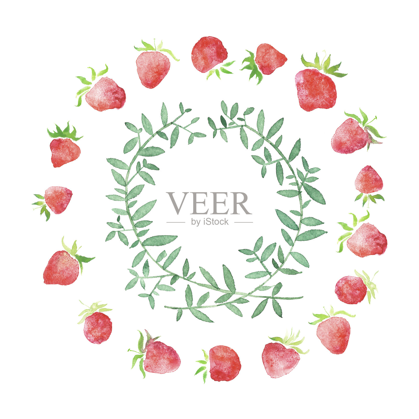 水彩草莓，婚礼浆果乡村框花环插画图片素材