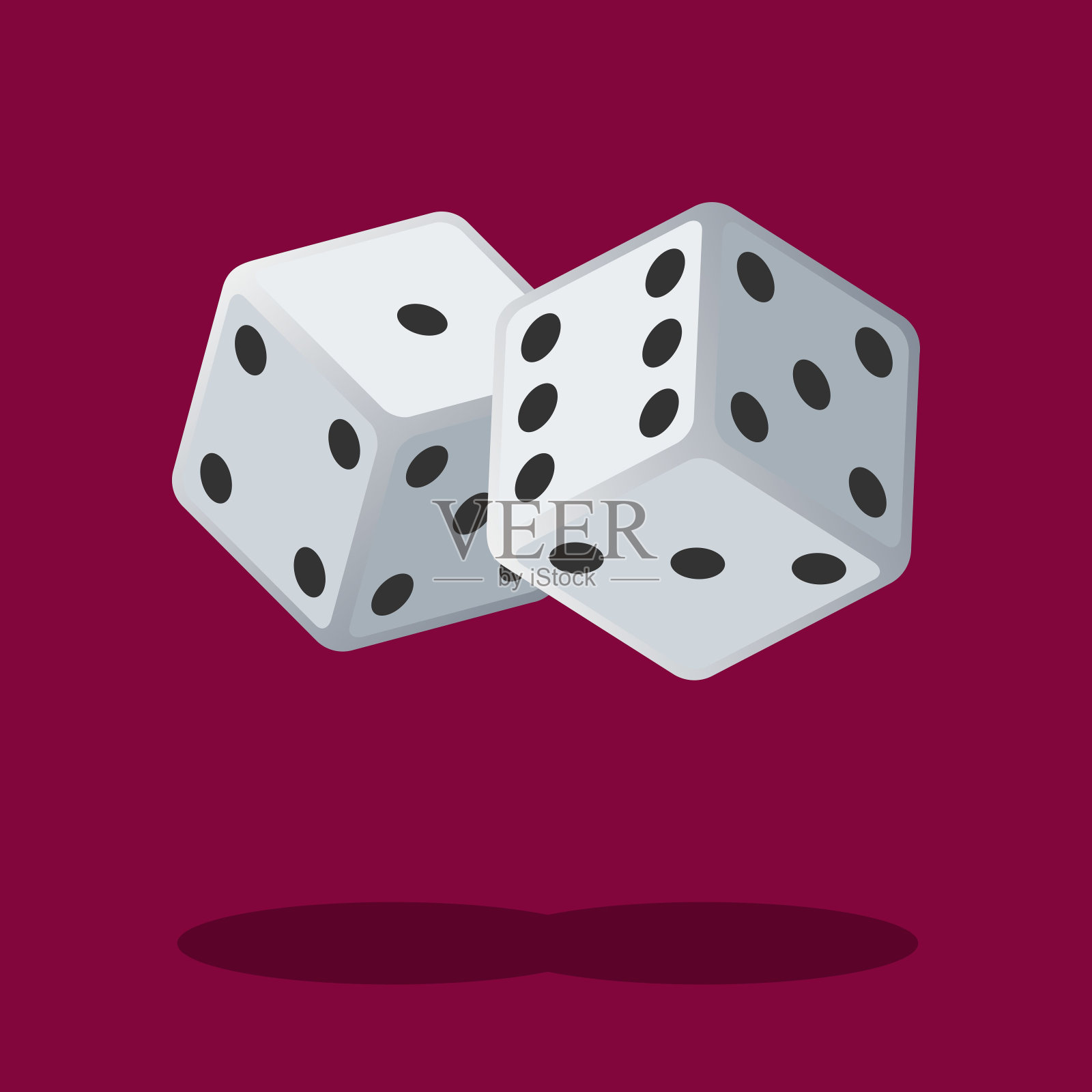 两个白色骰子孤立在阴影背景上。骰子赌博。白色方块插画图片素材