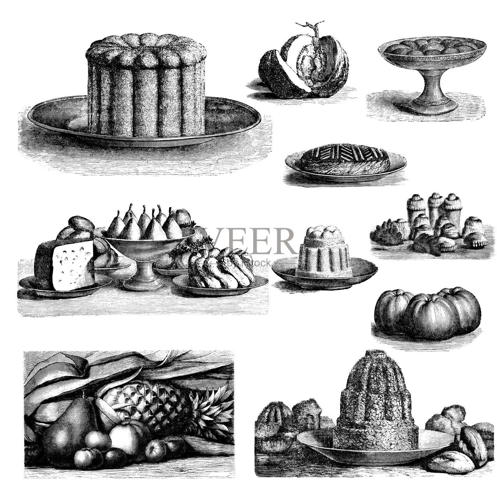甜点插图|复古食物和厨房Clipart插画图片素材