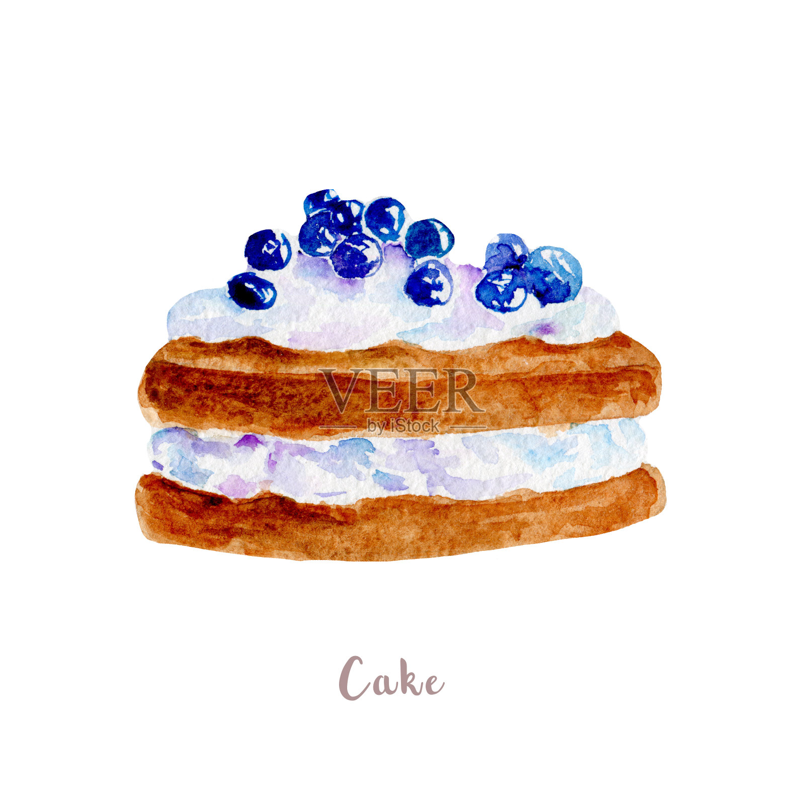 水彩手绘蛋糕。孤立的甜点插图在白色的背景插画图片素材