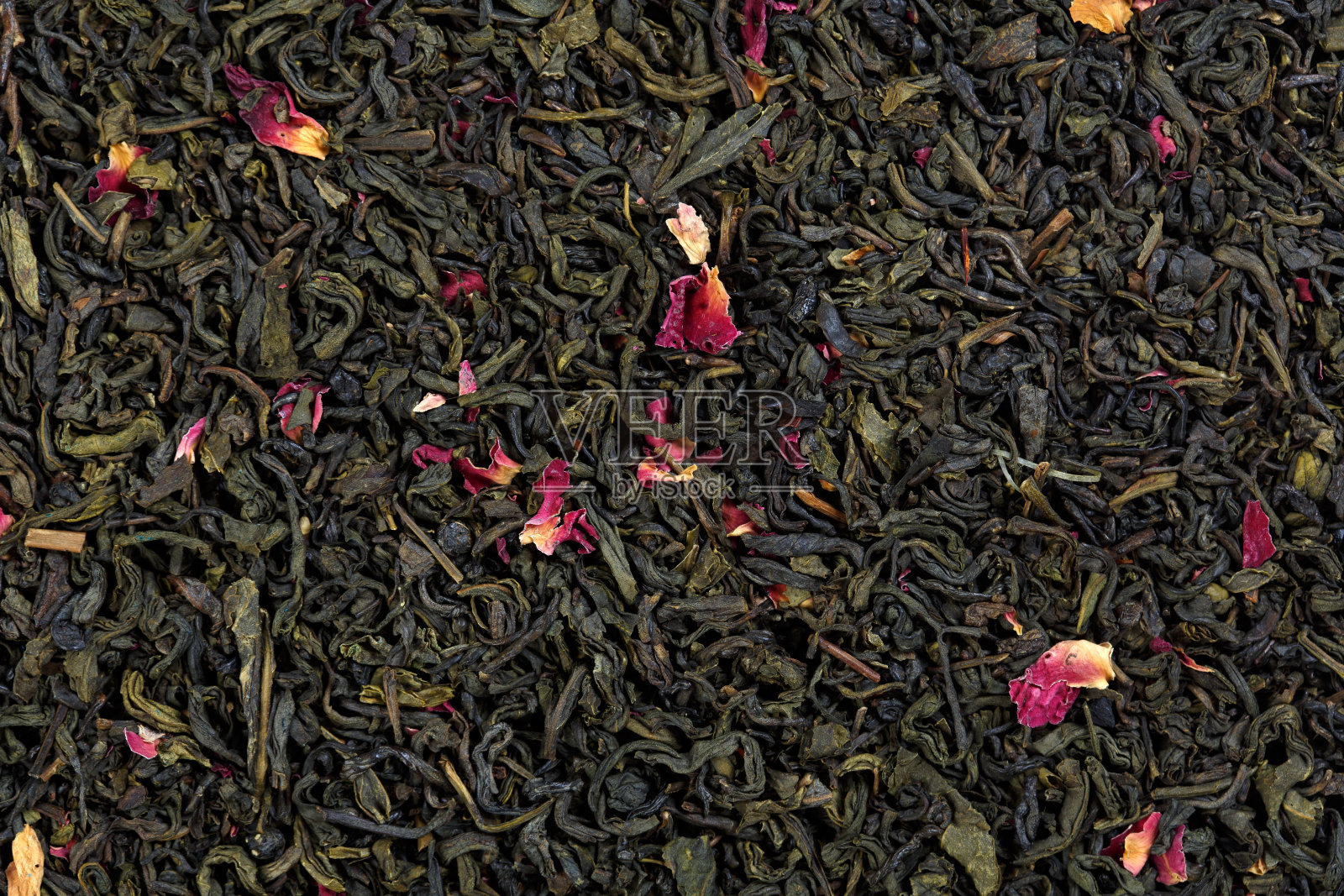 茶叶混合佛手柑、玫瑰花瓣、柑橘香气照片摄影图片