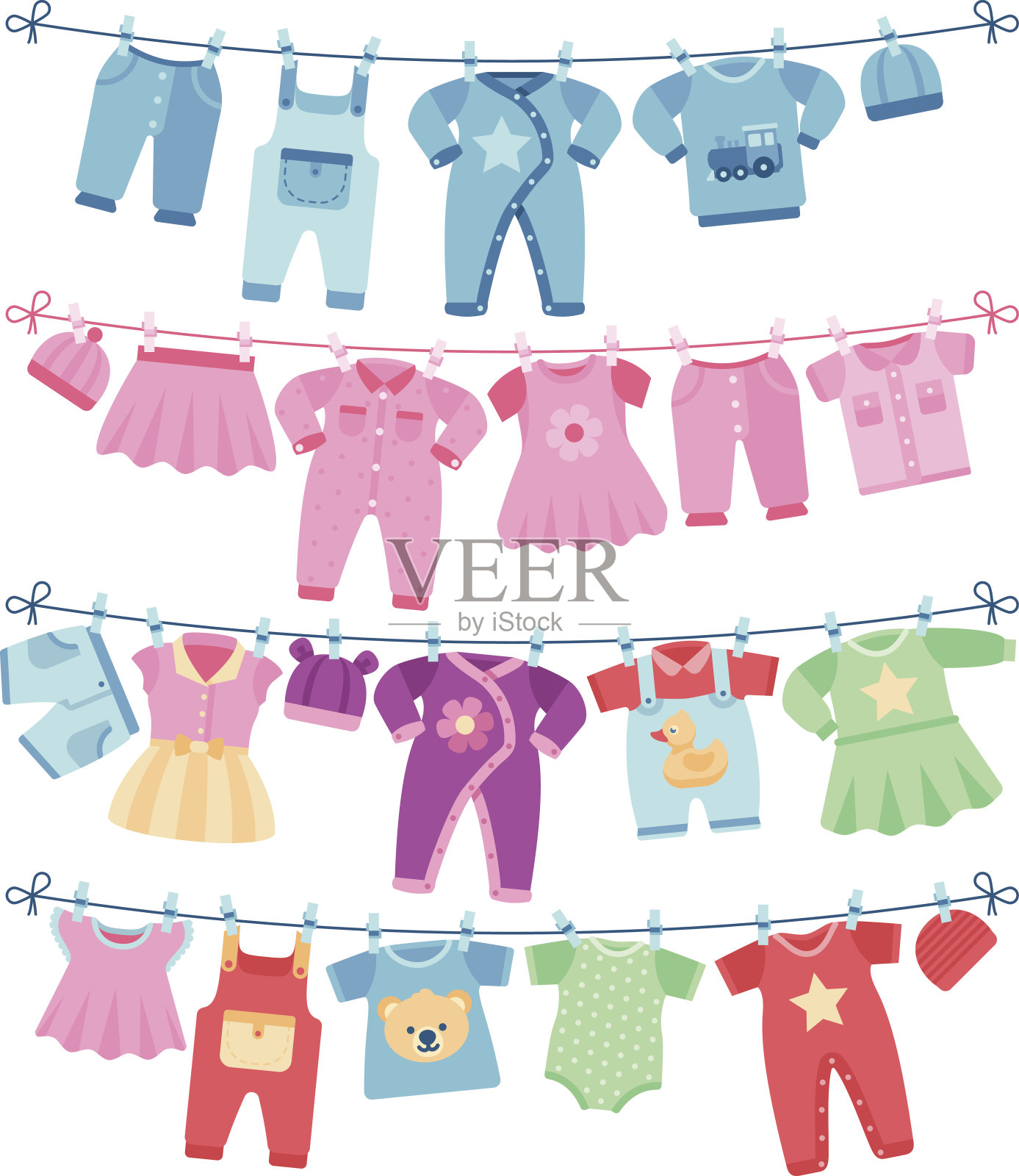 婴儿衣服干燥在晾衣绳矢量插图设计元素图片