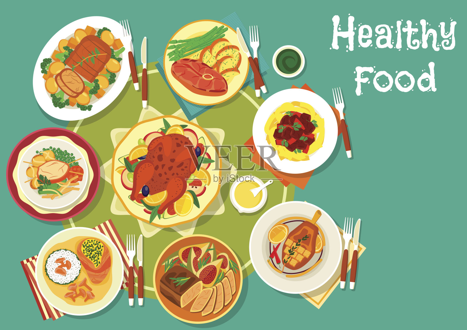 肉类菜肴图标为节日晚餐菜单设计插画图片素材