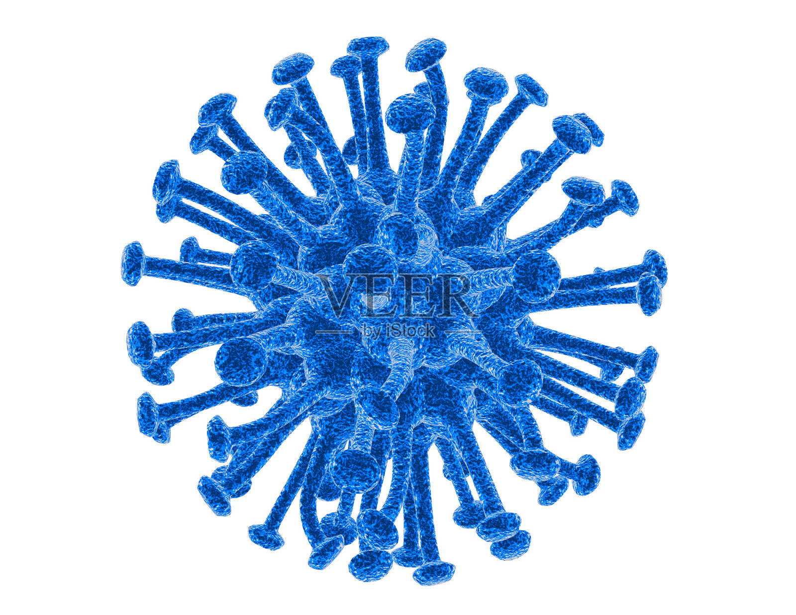 蓝色病毒模型3D插图孤立在白色上。照片摄影图片