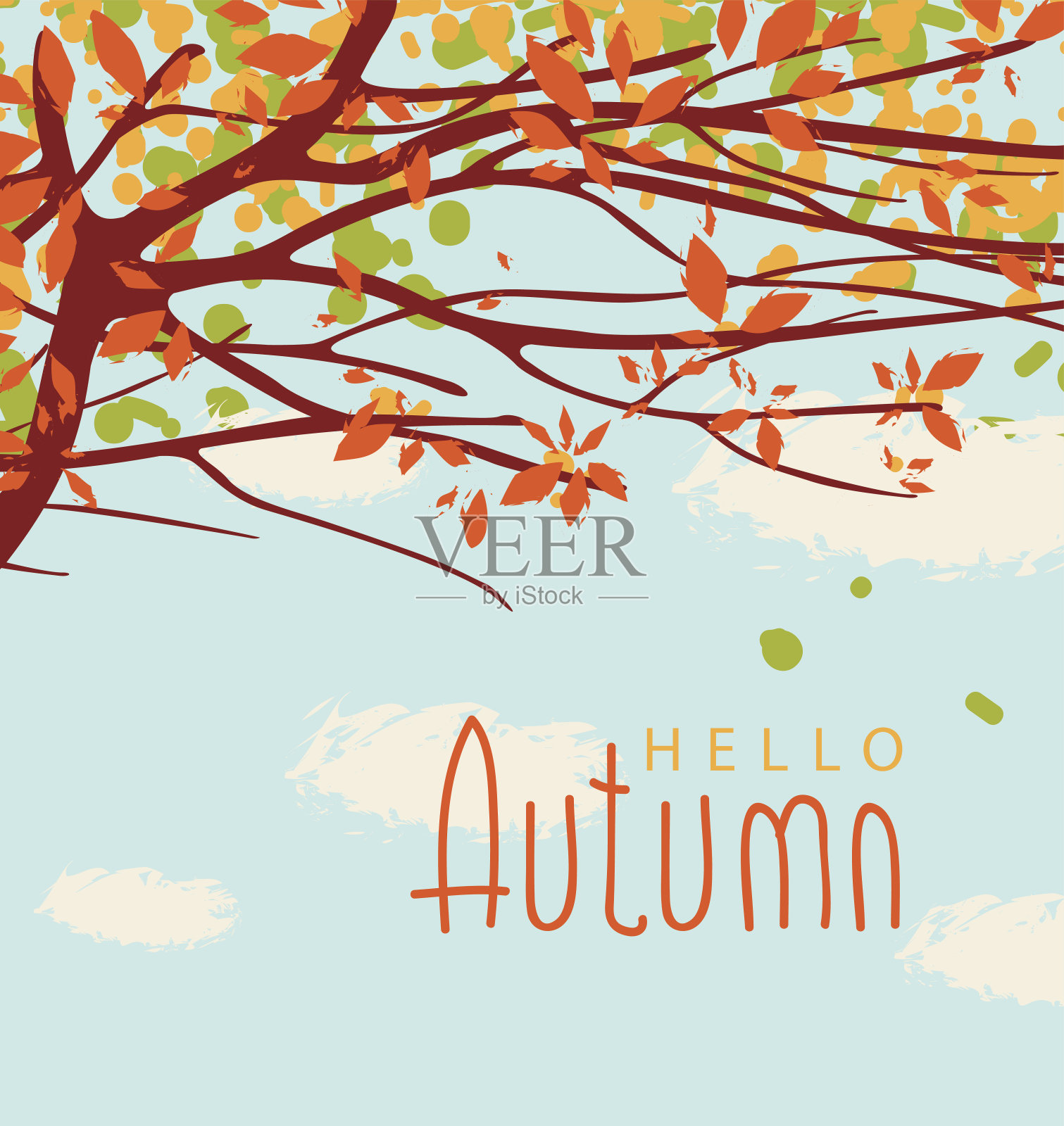 风景与秋天的树叶在树枝上插画图片素材