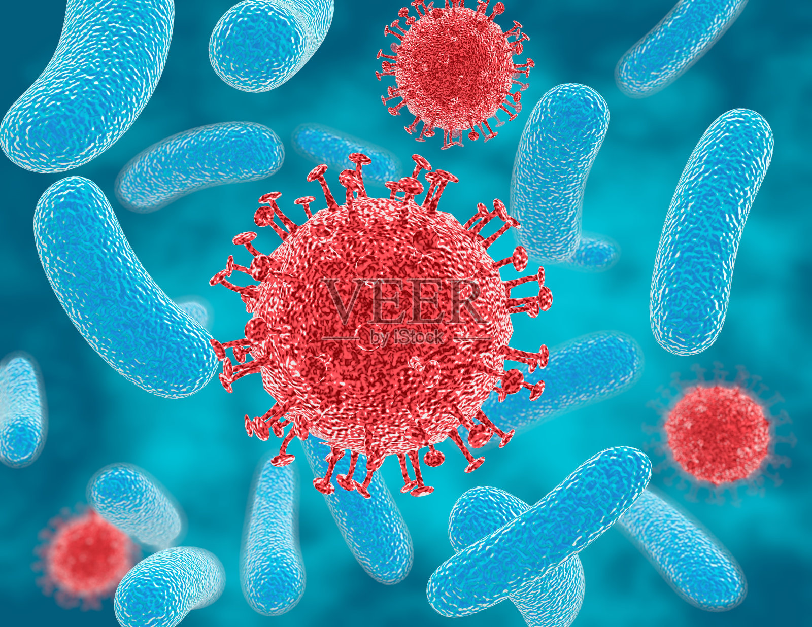 蓝色背景为细菌和病毒。照片摄影图片
