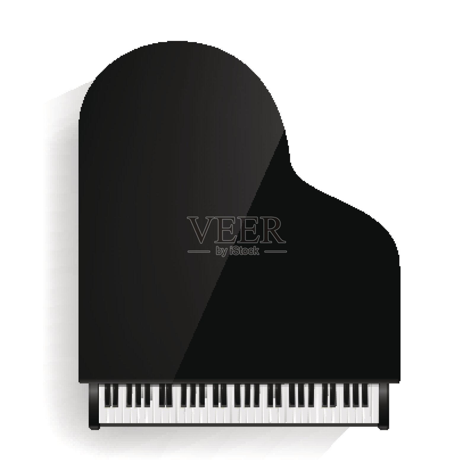 黑色大钢琴图标矢量阴影。现实的键盘。孤立的插图插画图片素材