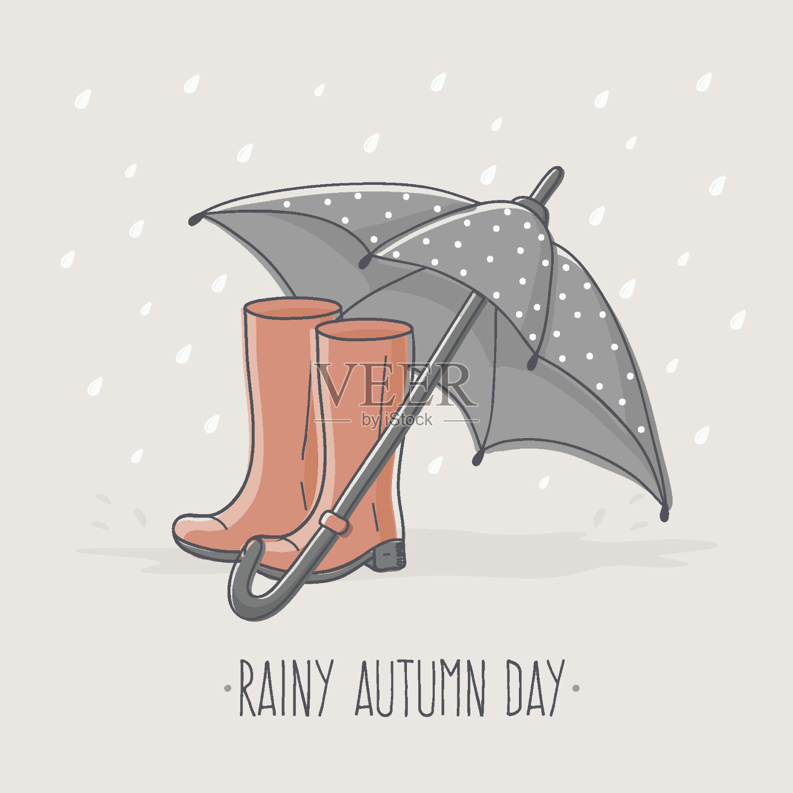 多雨的秋天的一天插画图片素材