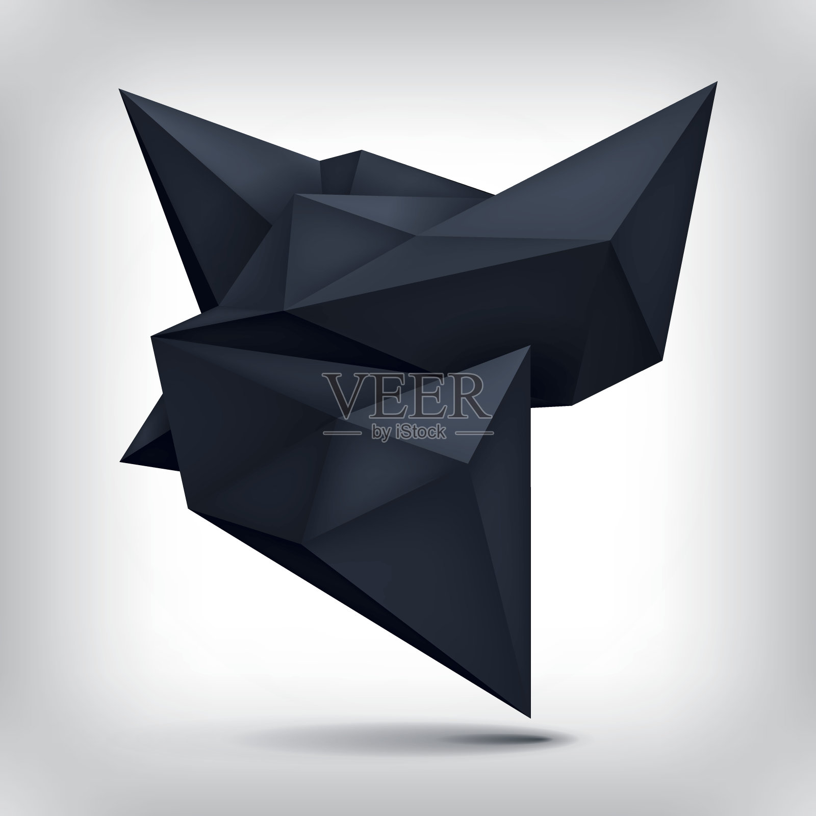 体积折纸几何形状，三维悬浮黑色水晶，创意低多边形深色物体，矢量设计形式设计元素图片
