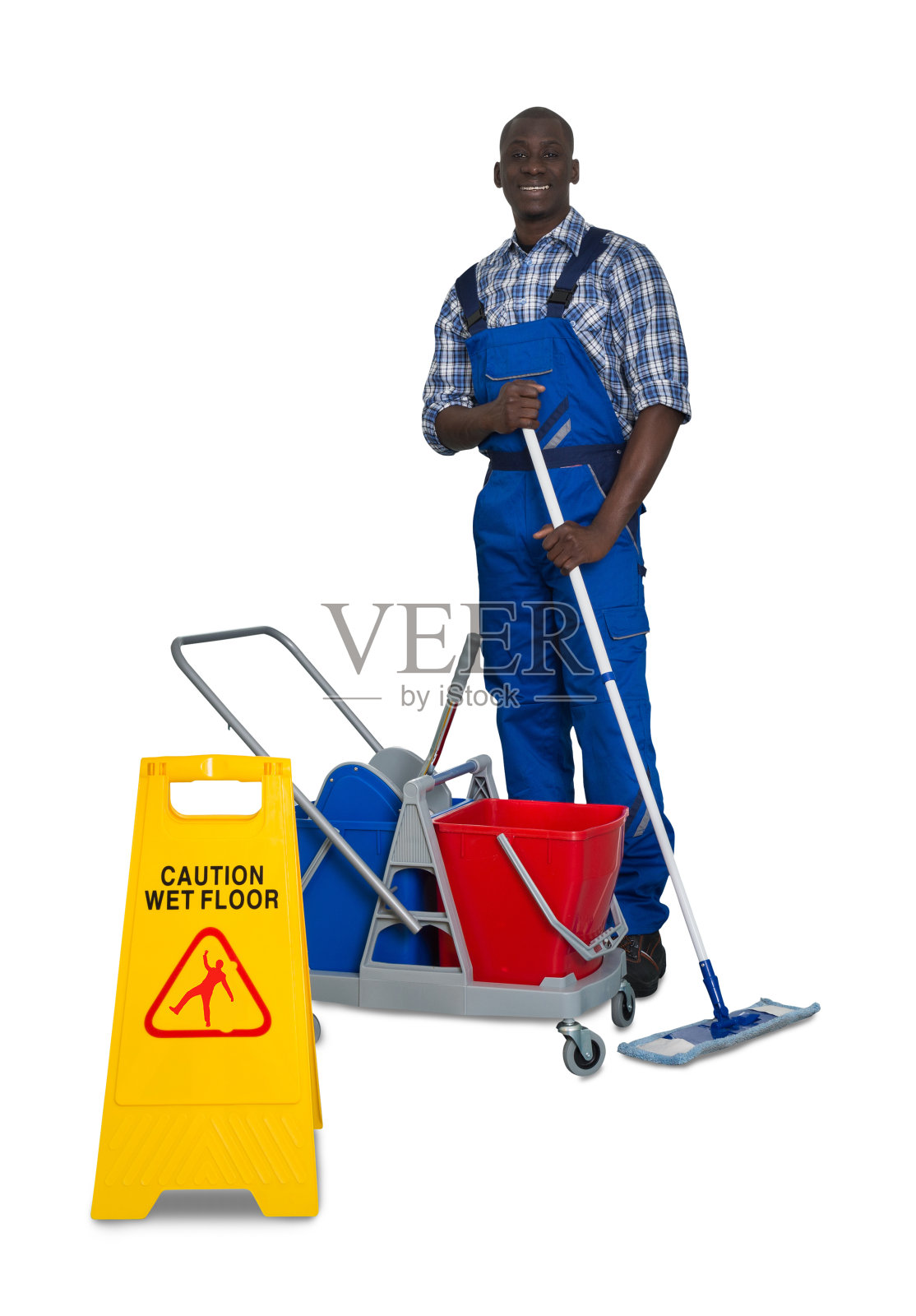 清洁地板的非洲男清洁工照片摄影图片