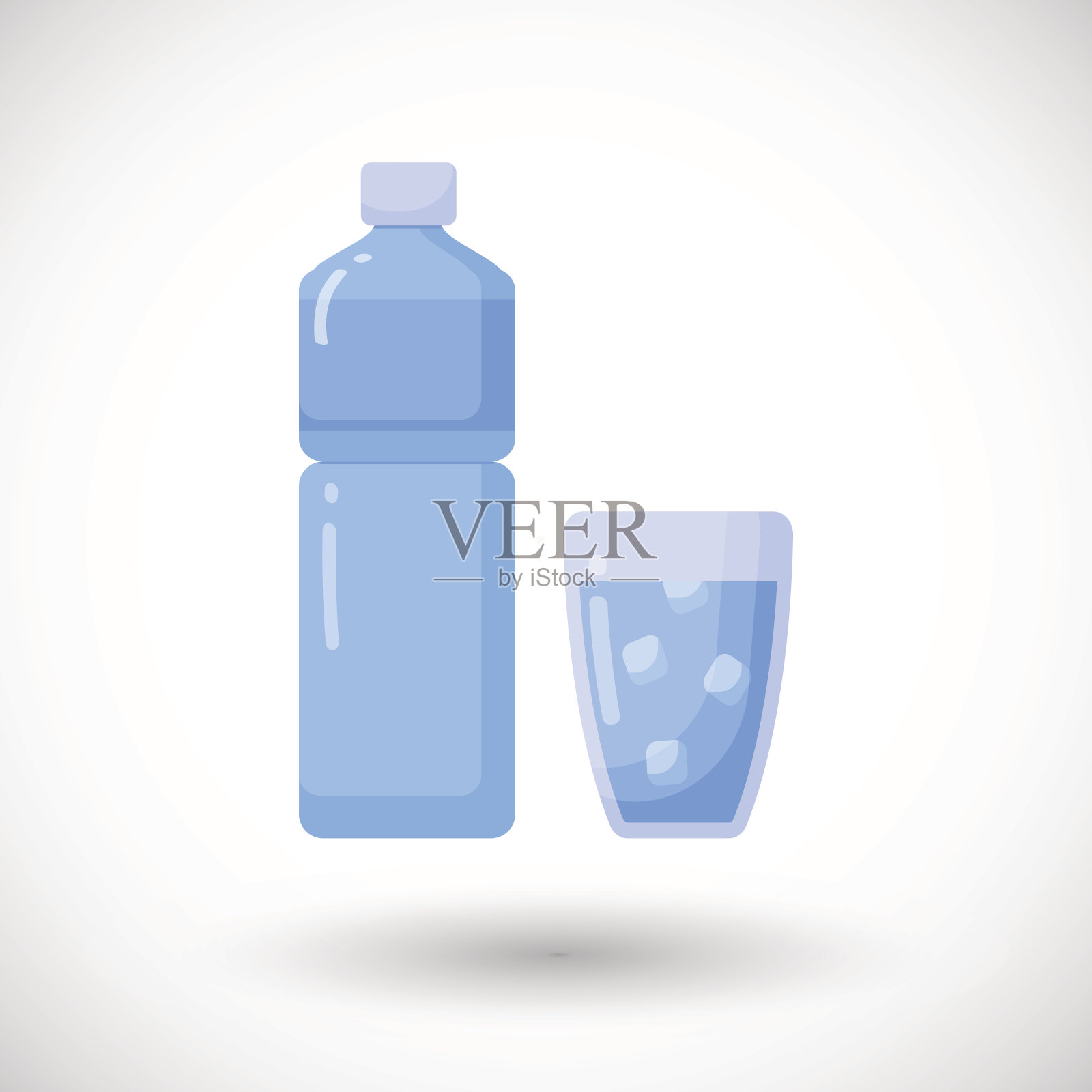 瓶子和玻璃的水矢量平面图标插画图片素材