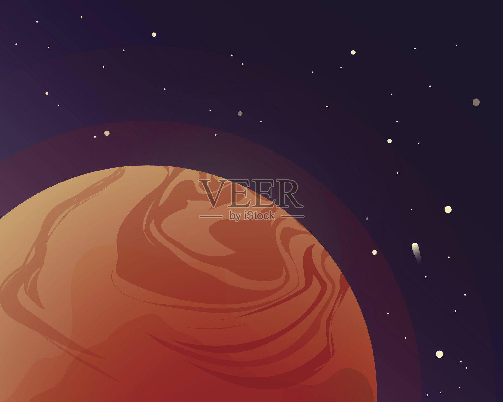 红色的火星。宇宙中的恒星和行星。矢量插图。空间背景插画图片素材