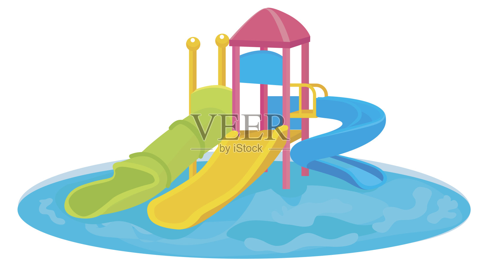 水上乐园，为家庭和儿童提供滑梯。插画图片素材