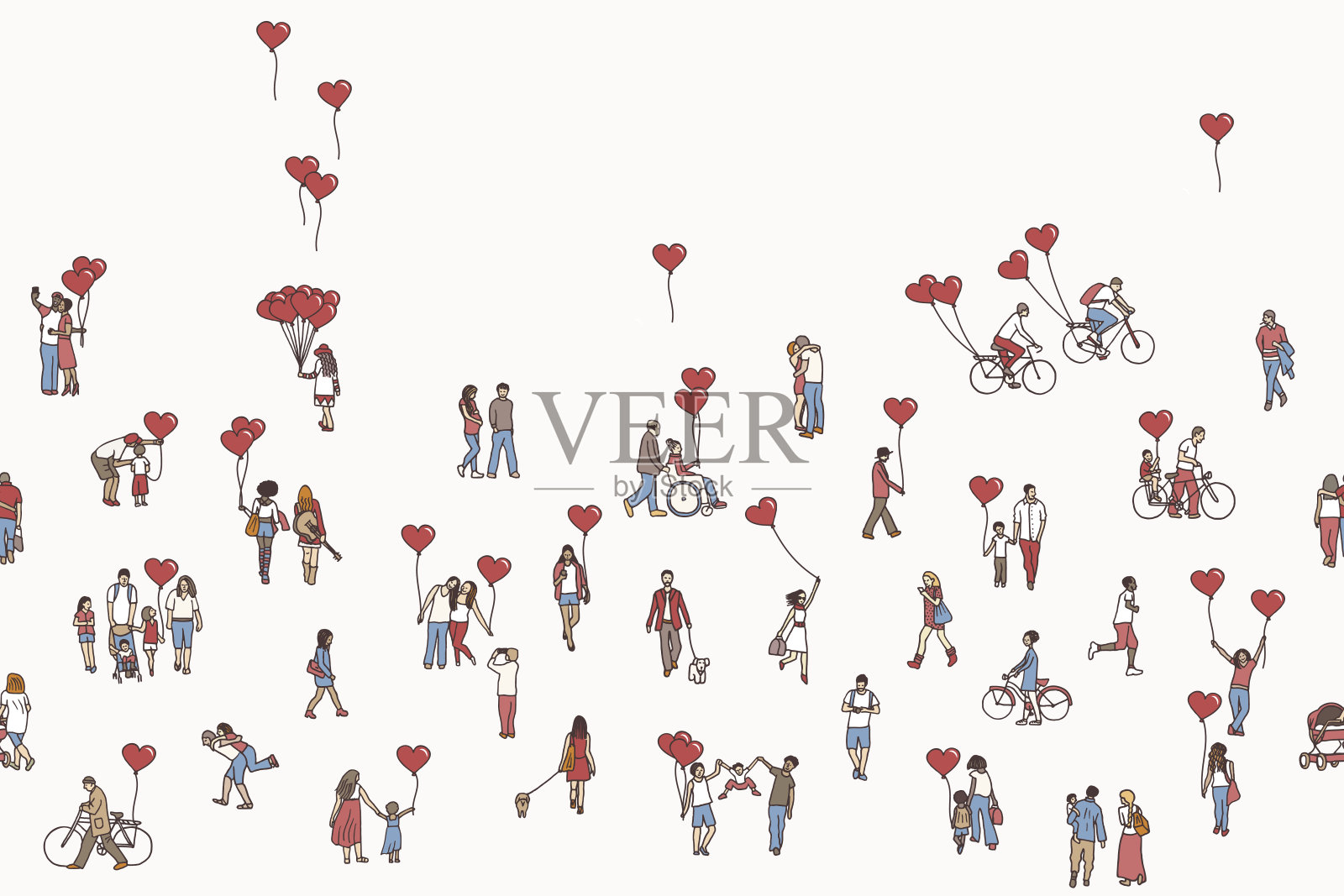 爱无处不在——插图上是小人拿着心形气球插画图片素材