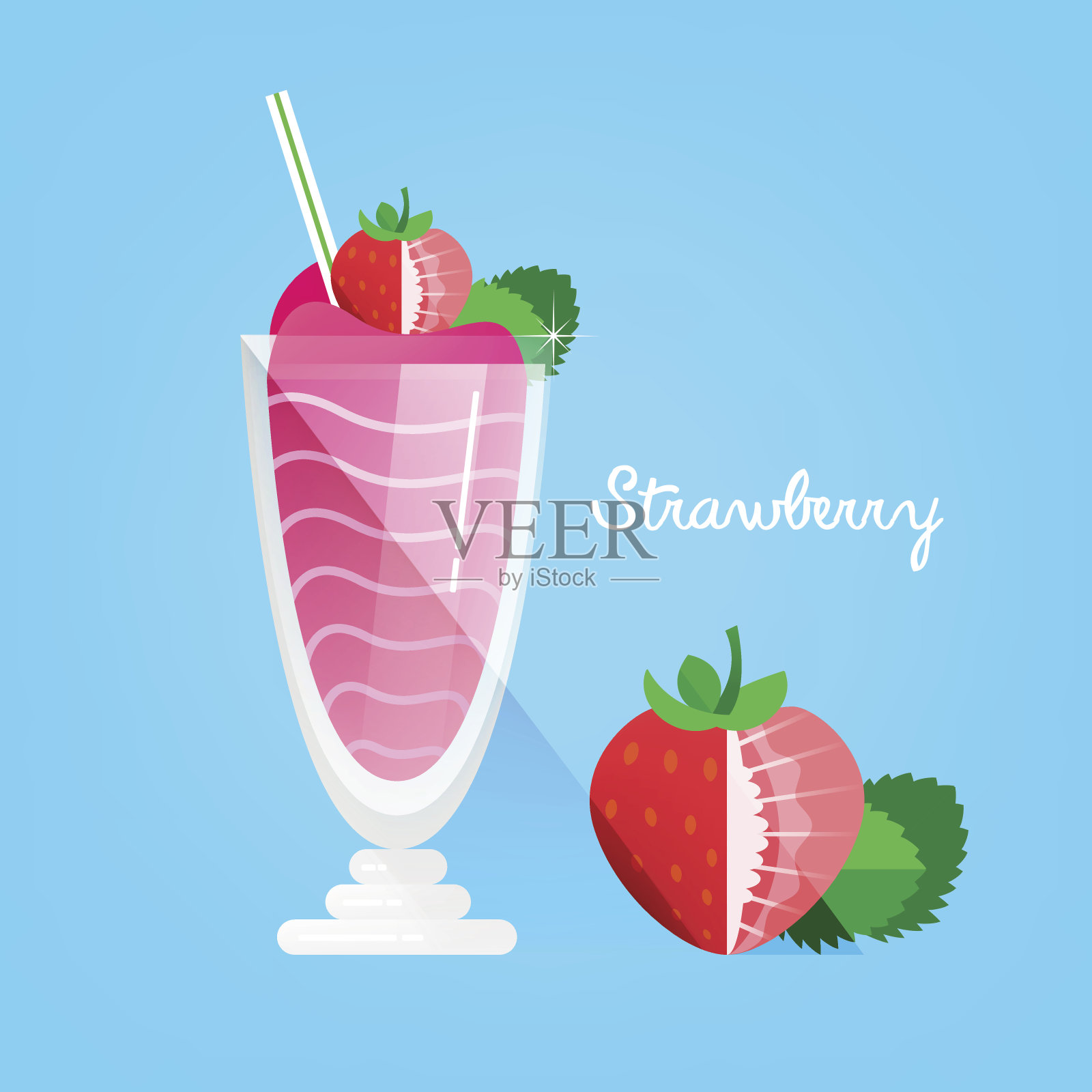 一杯草莓奶昔插画图片素材