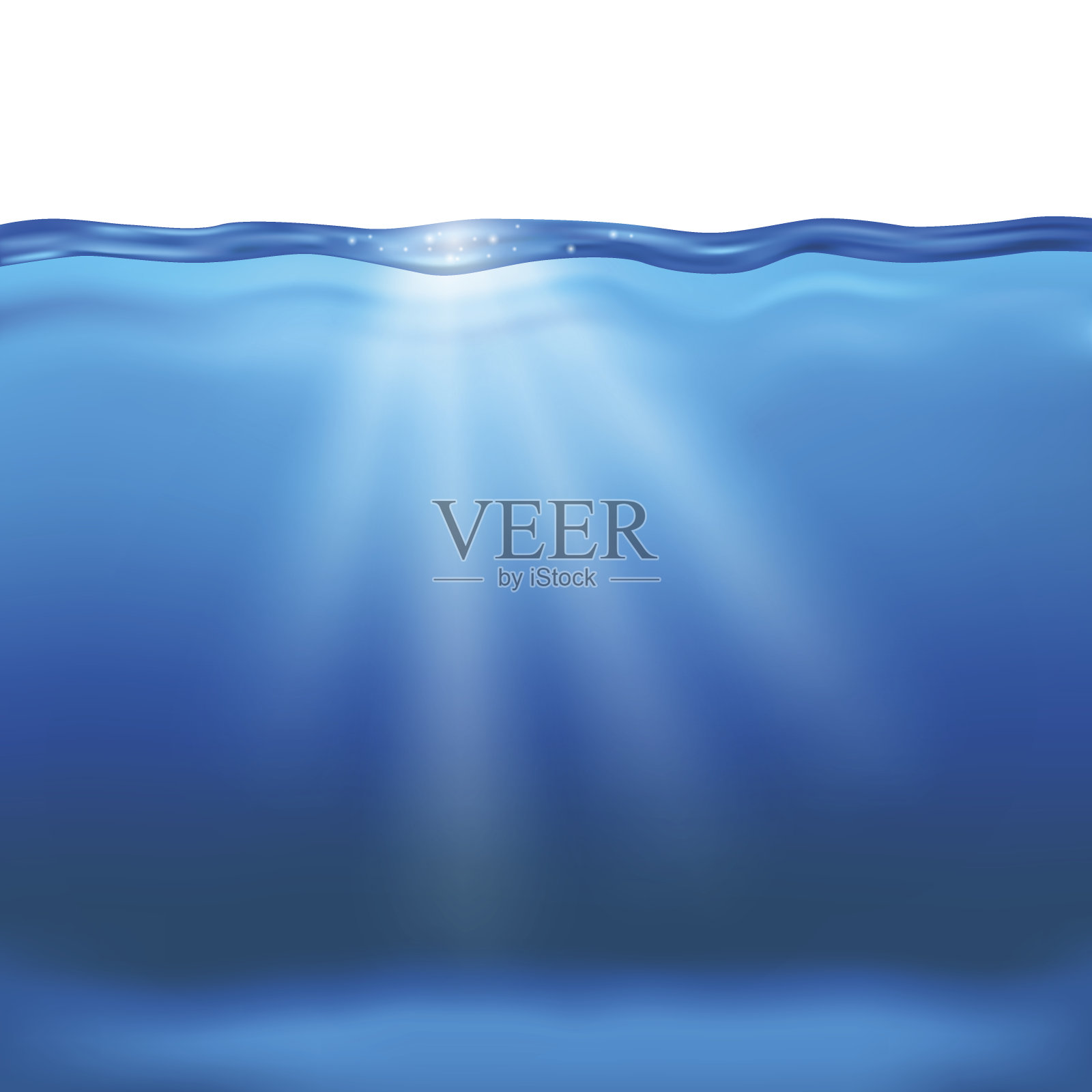 矢量蓝色水下插图与光线隔离在白色背景上的阳光插画图片素材