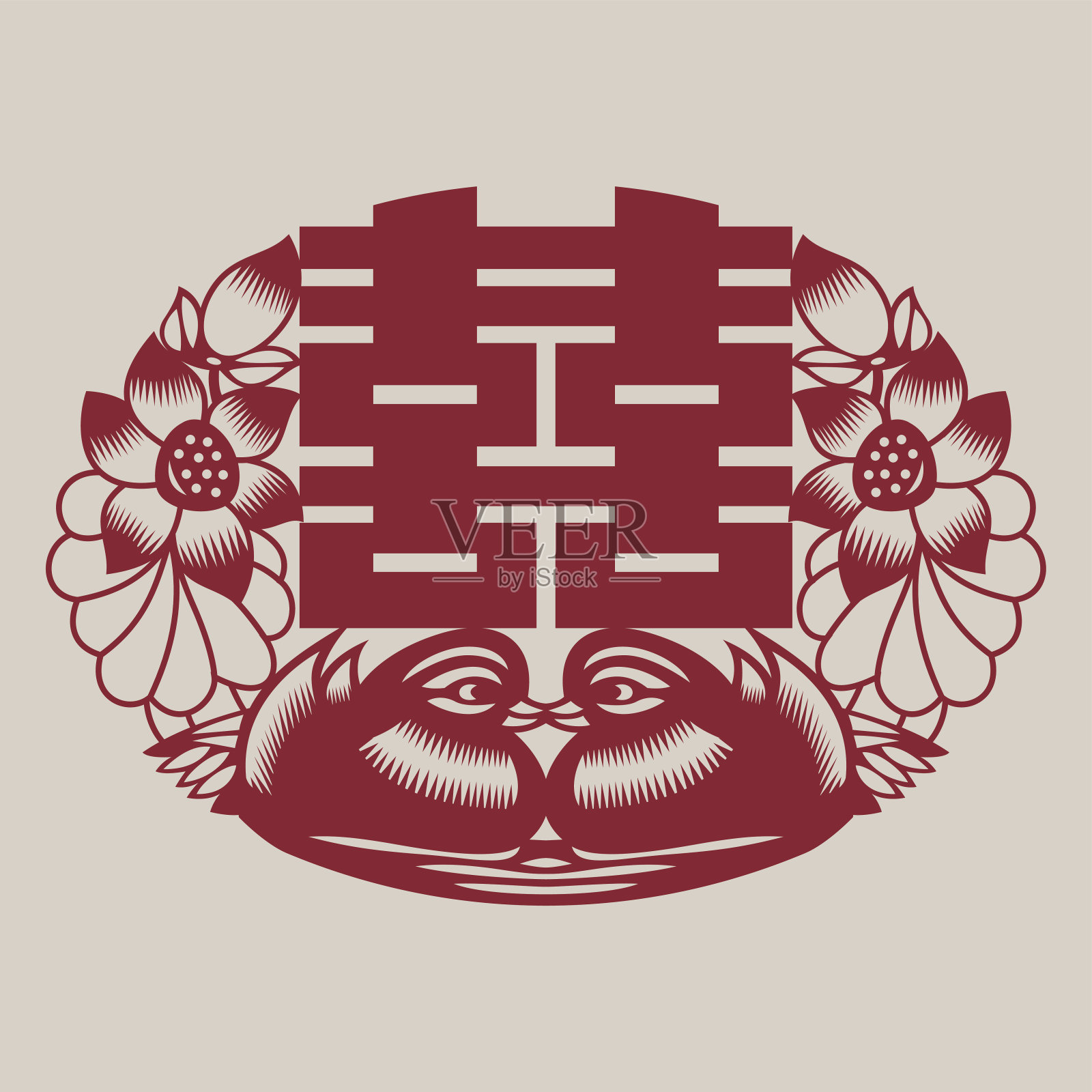 双喜临门(中国传统剪纸艺术插画图片素材