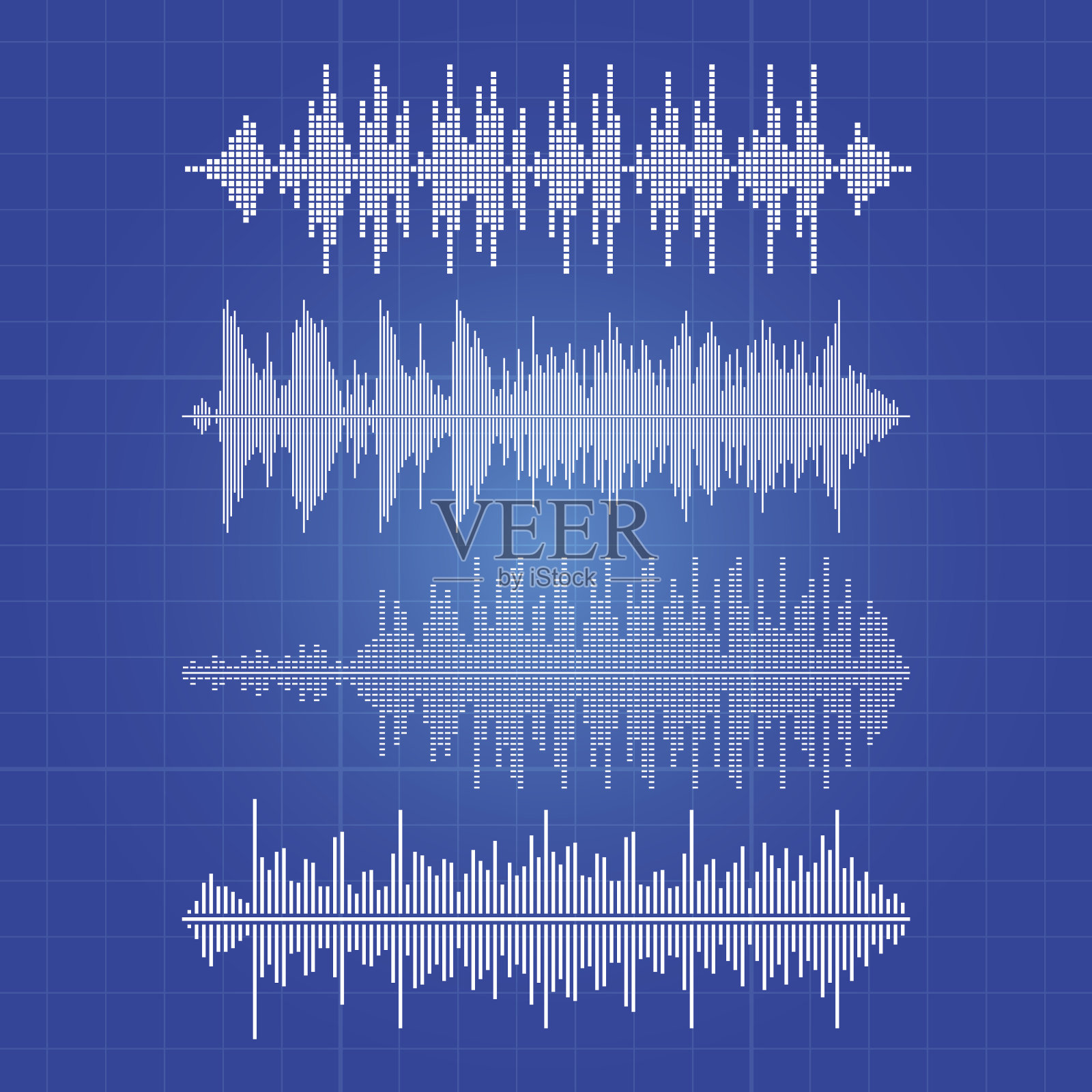 白色音乐波浪收集-音乐脉搏在蓝色的背景插画图片素材