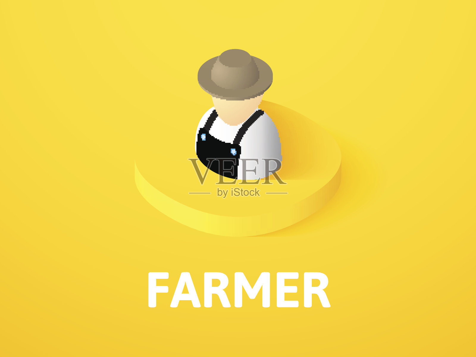农民等距图标，孤立的颜色背景插画图片素材
