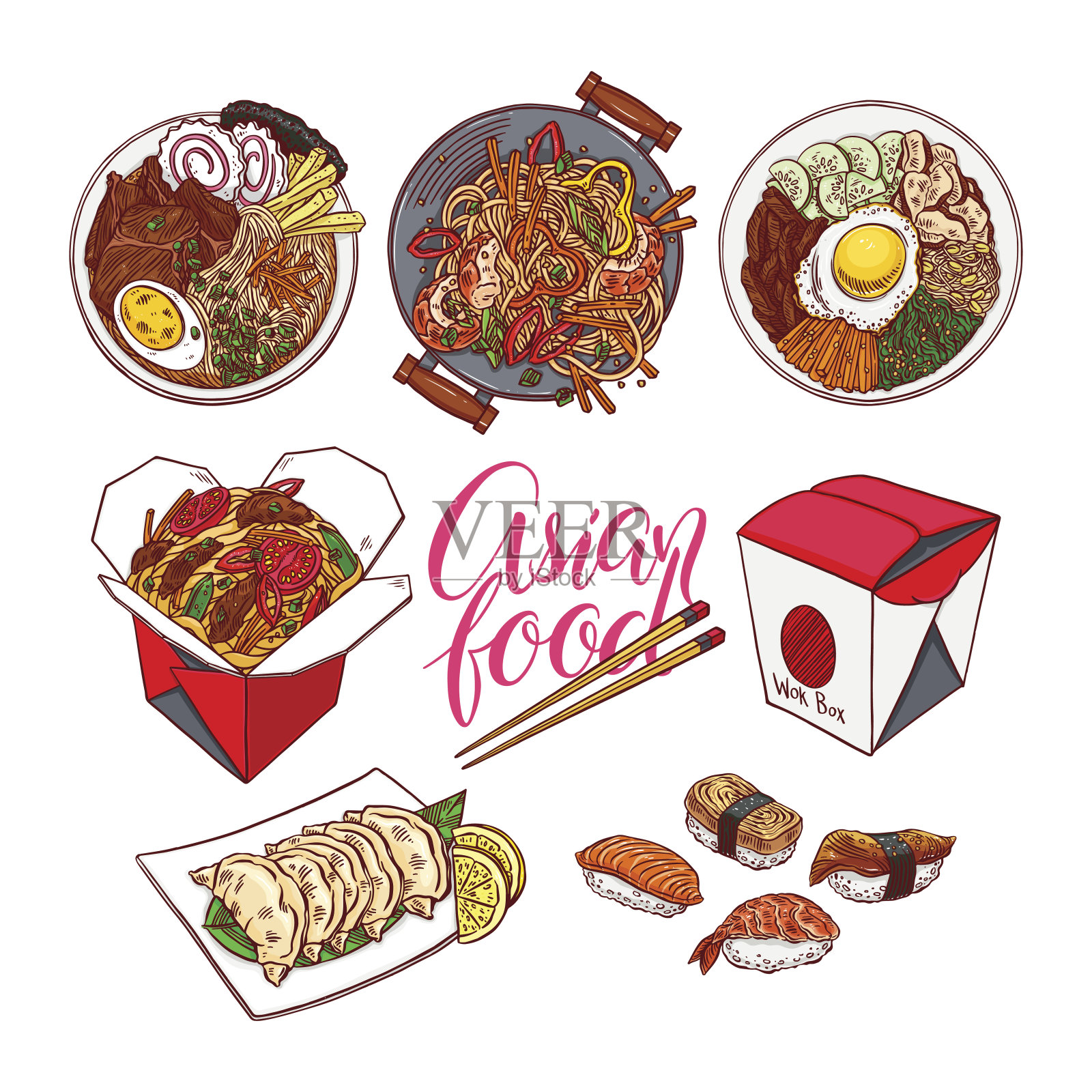 丰富多彩的亚洲食物设计元素图片