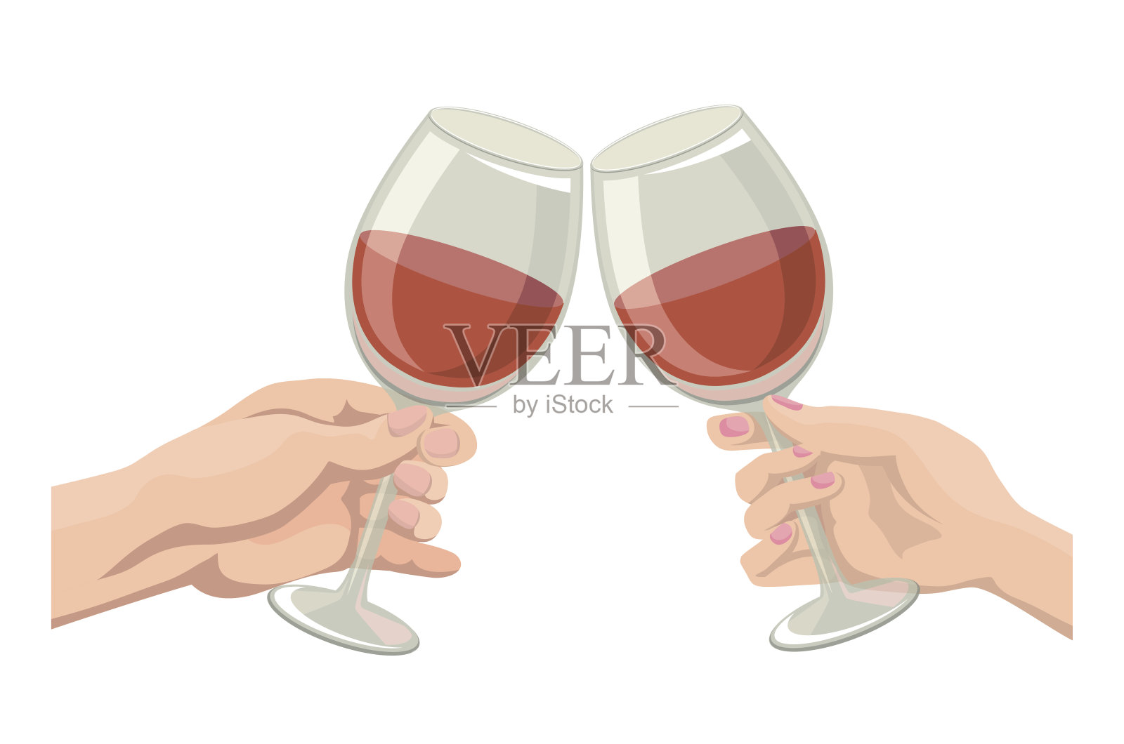 两杯酒。彩色矢量插图上的白色设计元素图片