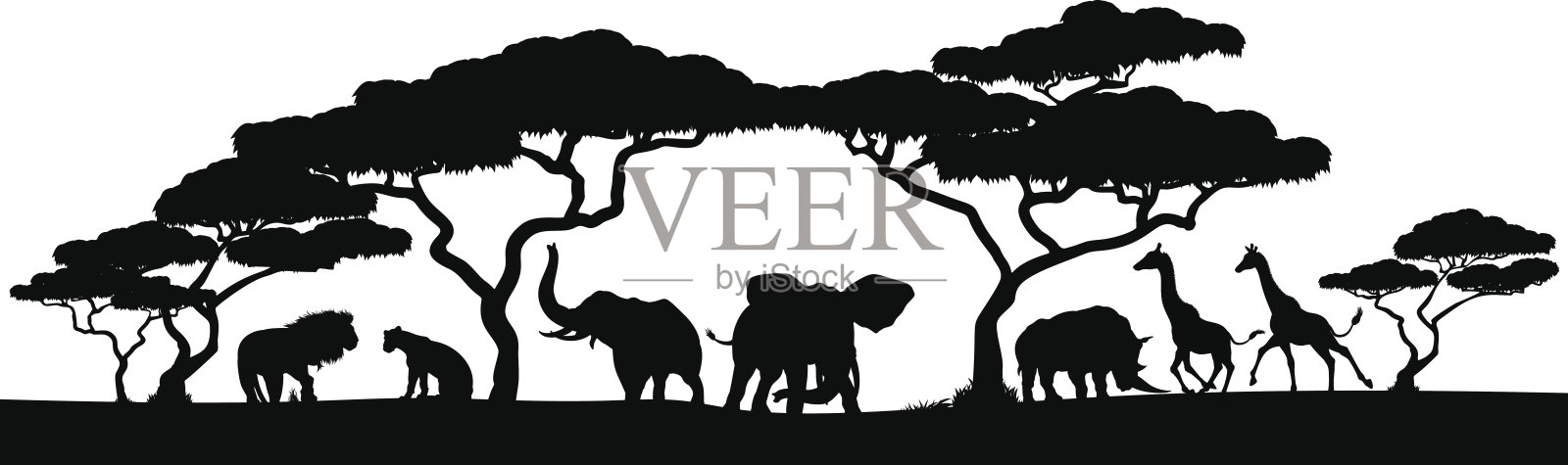 剪影非洲野生动物园动物景观景色插画图片素材