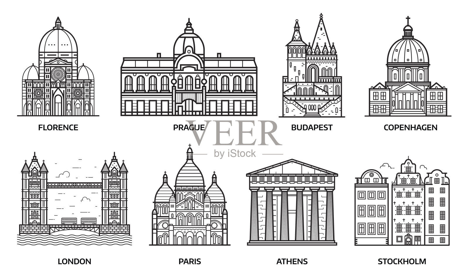 旅行欧洲纪念碑和地标插画图片素材