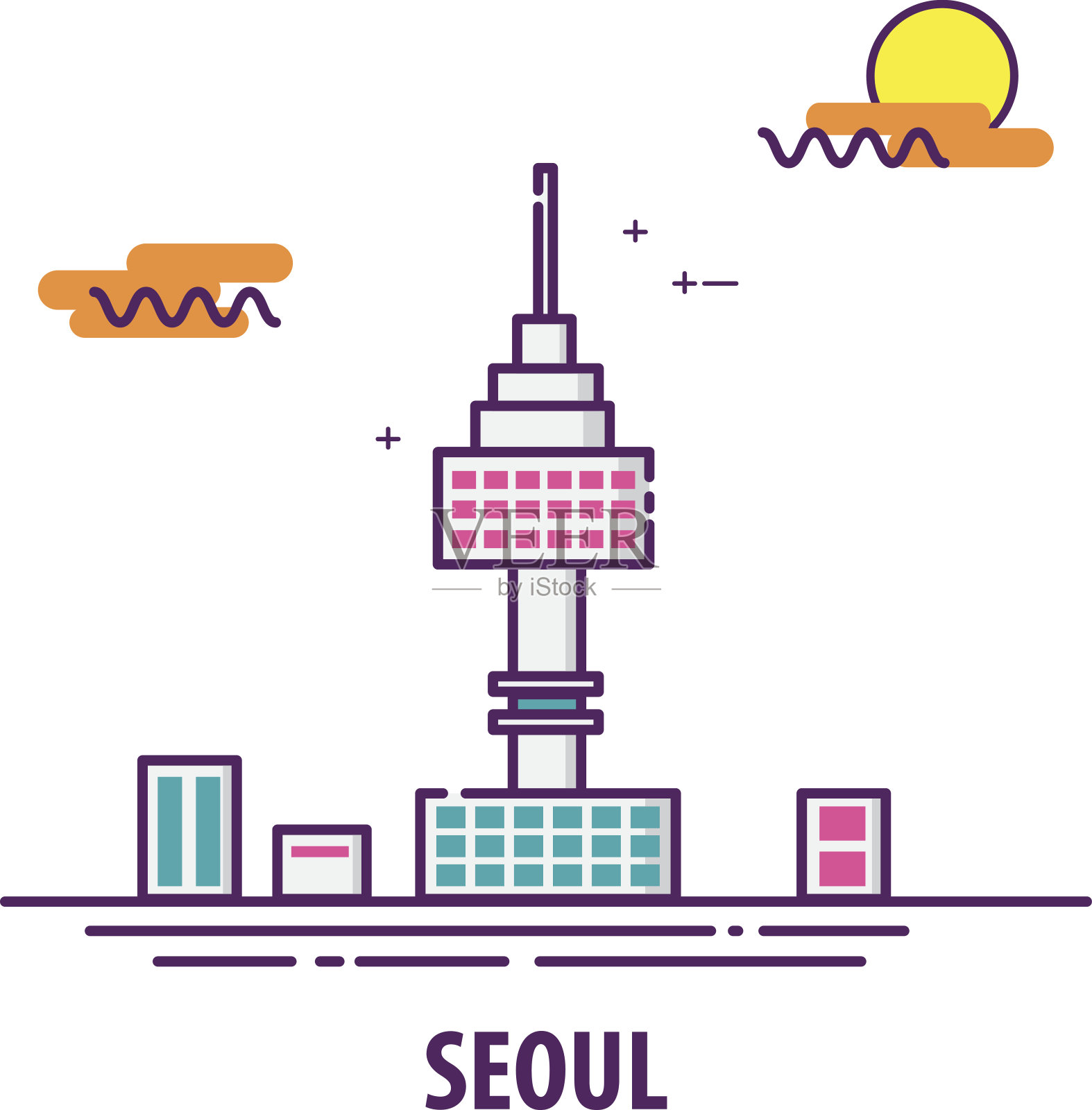 首尔塔采用线条艺术设计，位于韩国首尔设计元素图片