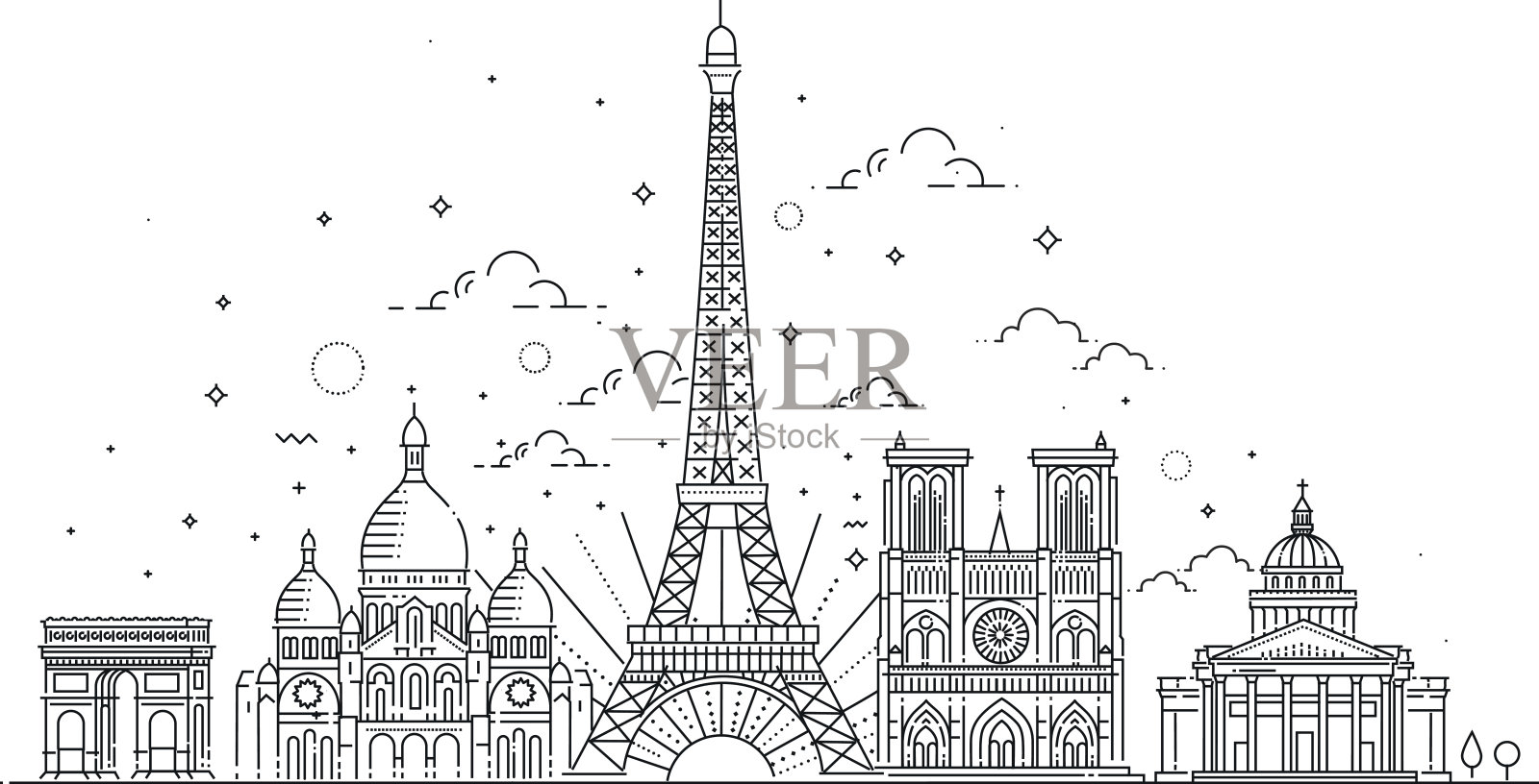 巴黎的建筑地标插画图片素材