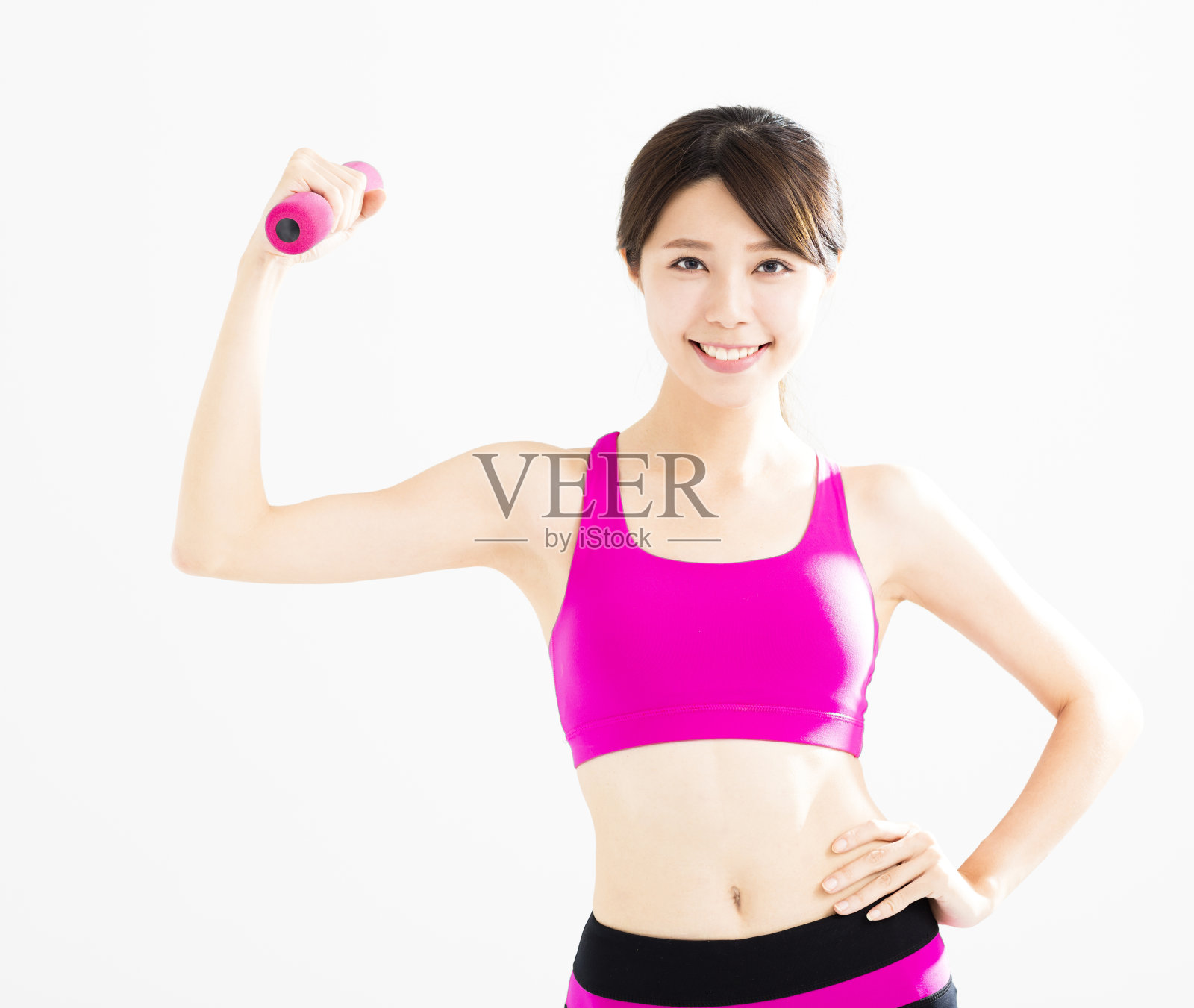 快乐的健身女性用哑铃健身照片摄影图片