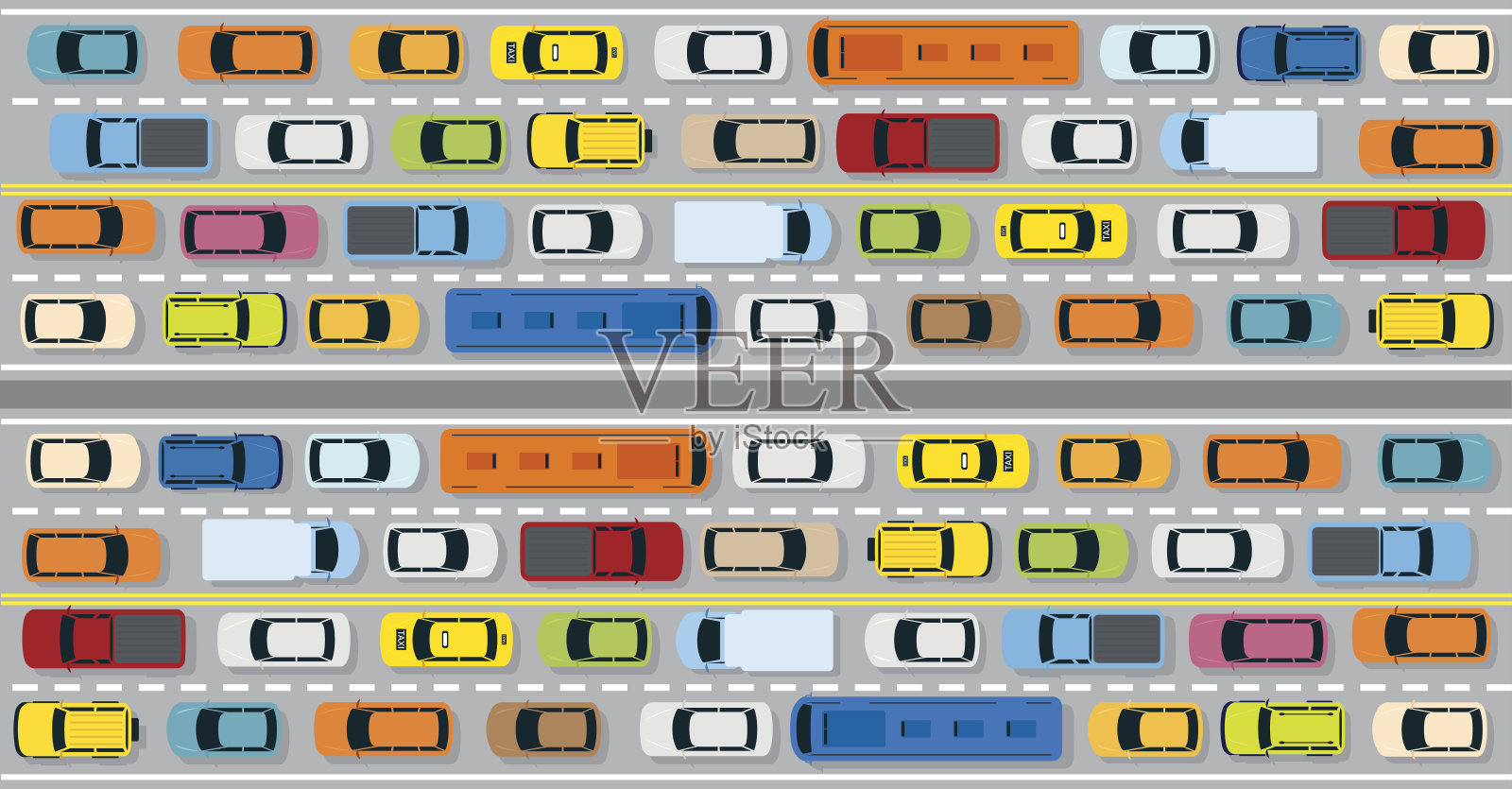 路上交通堵塞的车辆插画图片素材