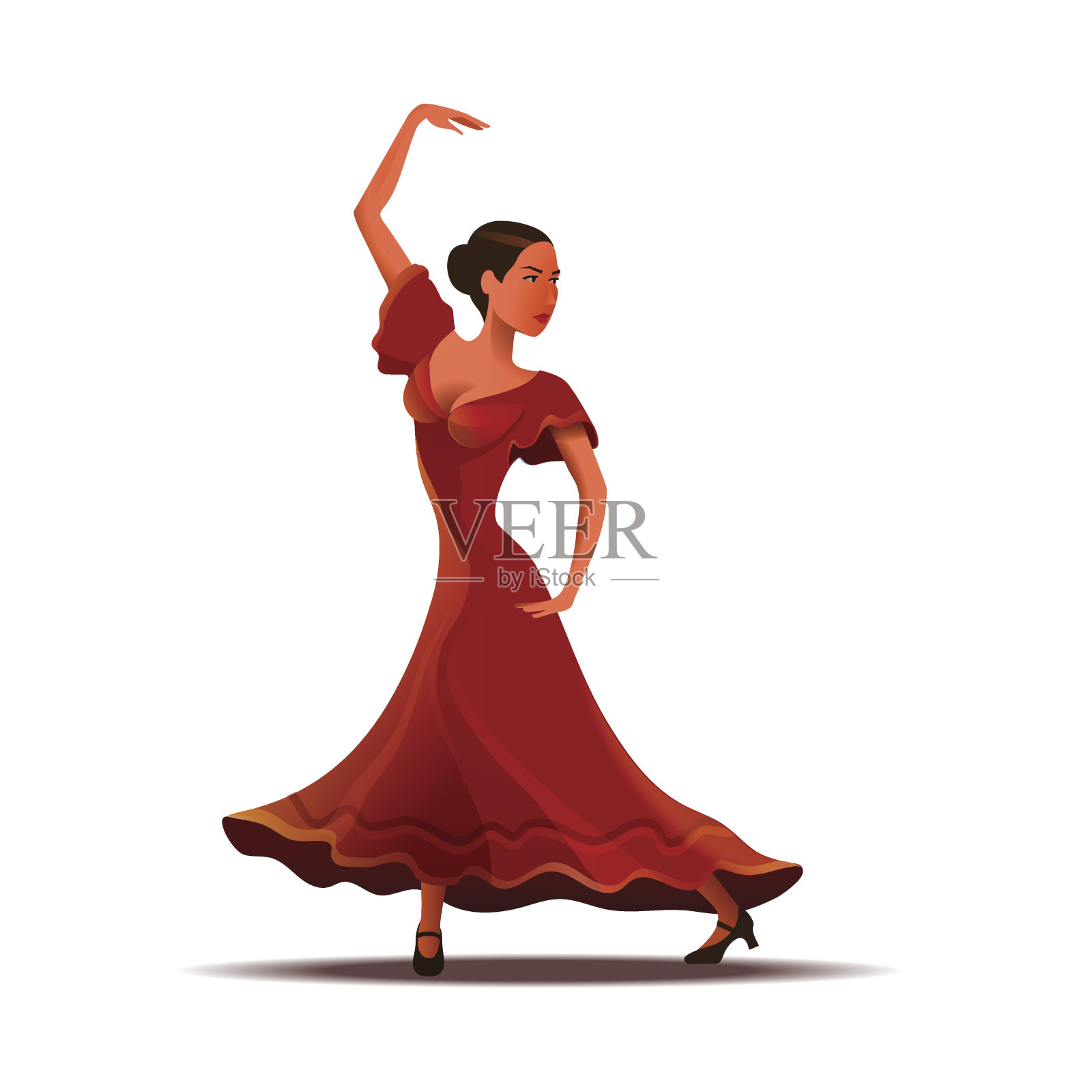 女孩穿着红裙子跳传统舞蹈插画图片素材