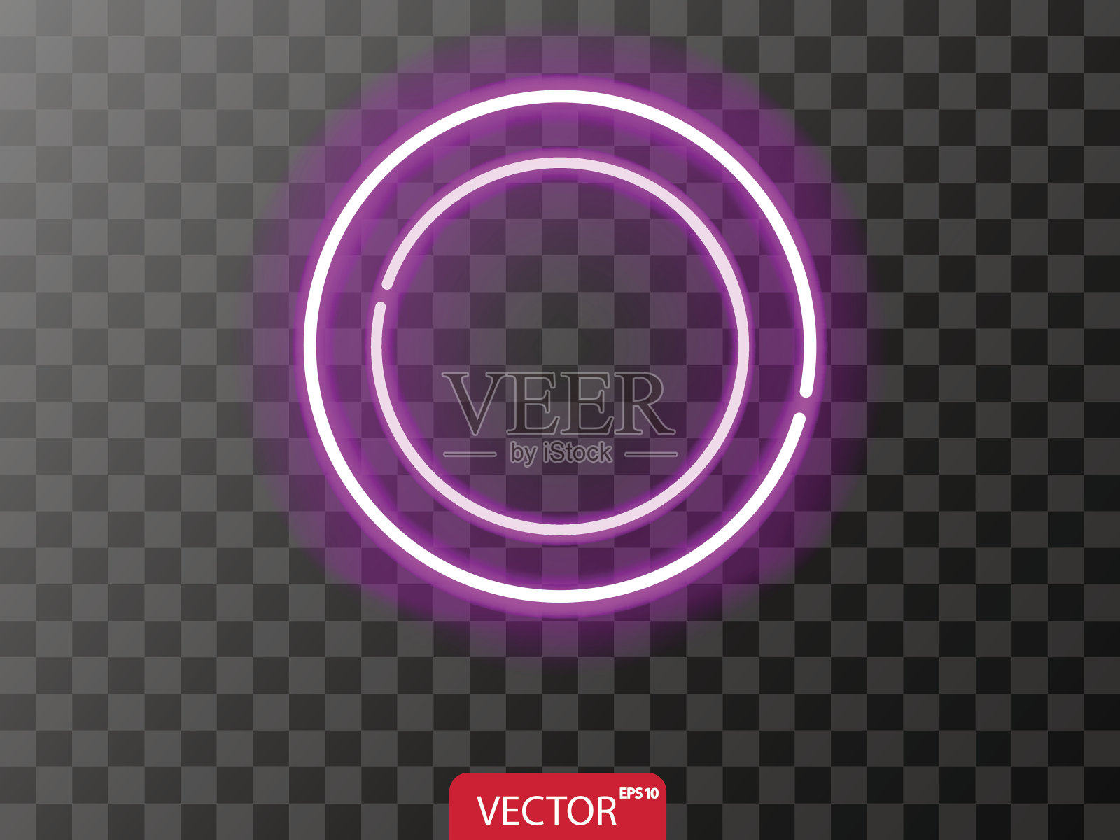 霓虹灯现实的紫色圆透明的背景。矢量插图。插画图片素材