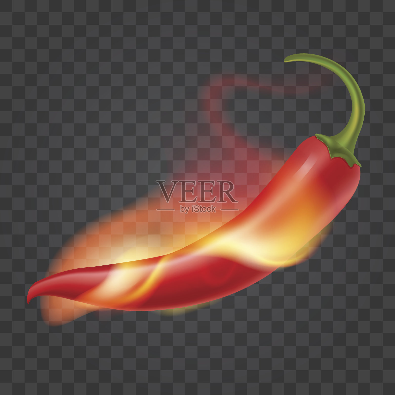 辣椒辣椒着火了。红辣椒周围的火焰。隔离在透明背景上。现实的例子。向量eps 10。设计元素图片