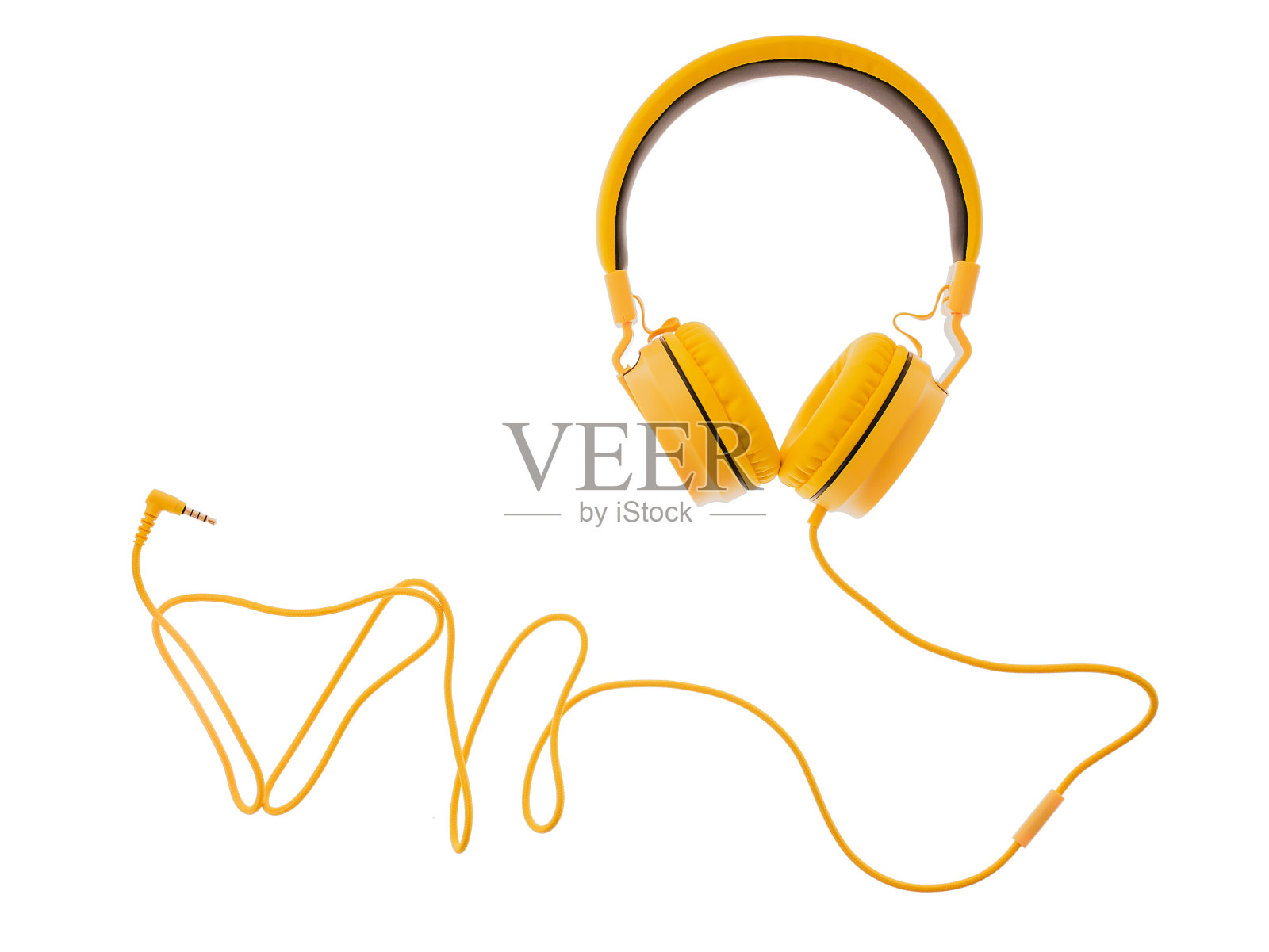 黄色耳机或耳机电脑隔离在白色背景照片摄影图片