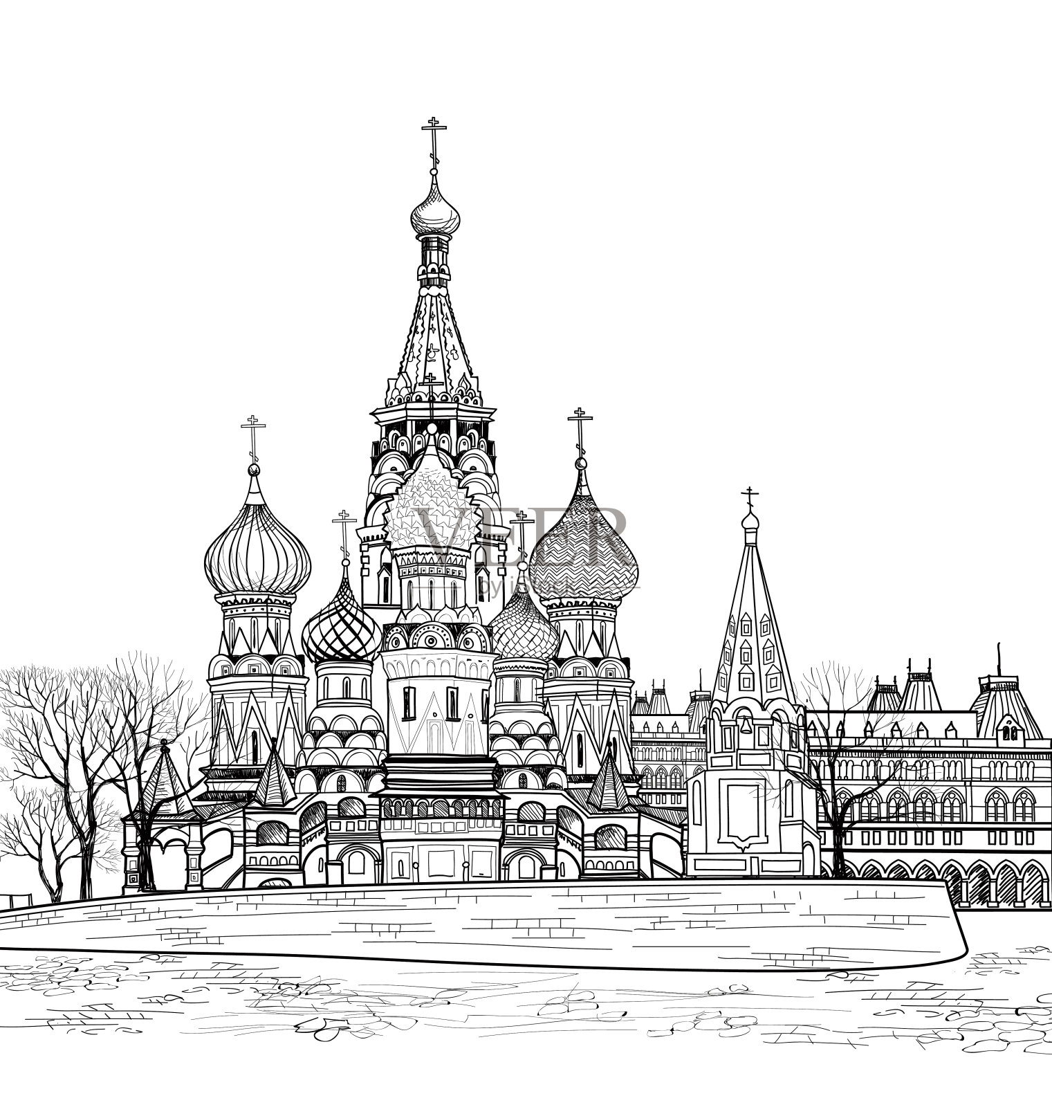 圣巴西尔大教堂城市景观，莫斯科，俄罗斯。俄罗斯旅游的背景。刻的城市设计元素图片