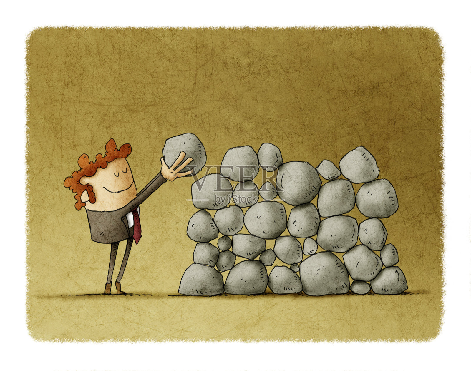 商人把一块石头放在别人的上面，比喻努力和商业上的成功。插画图片素材