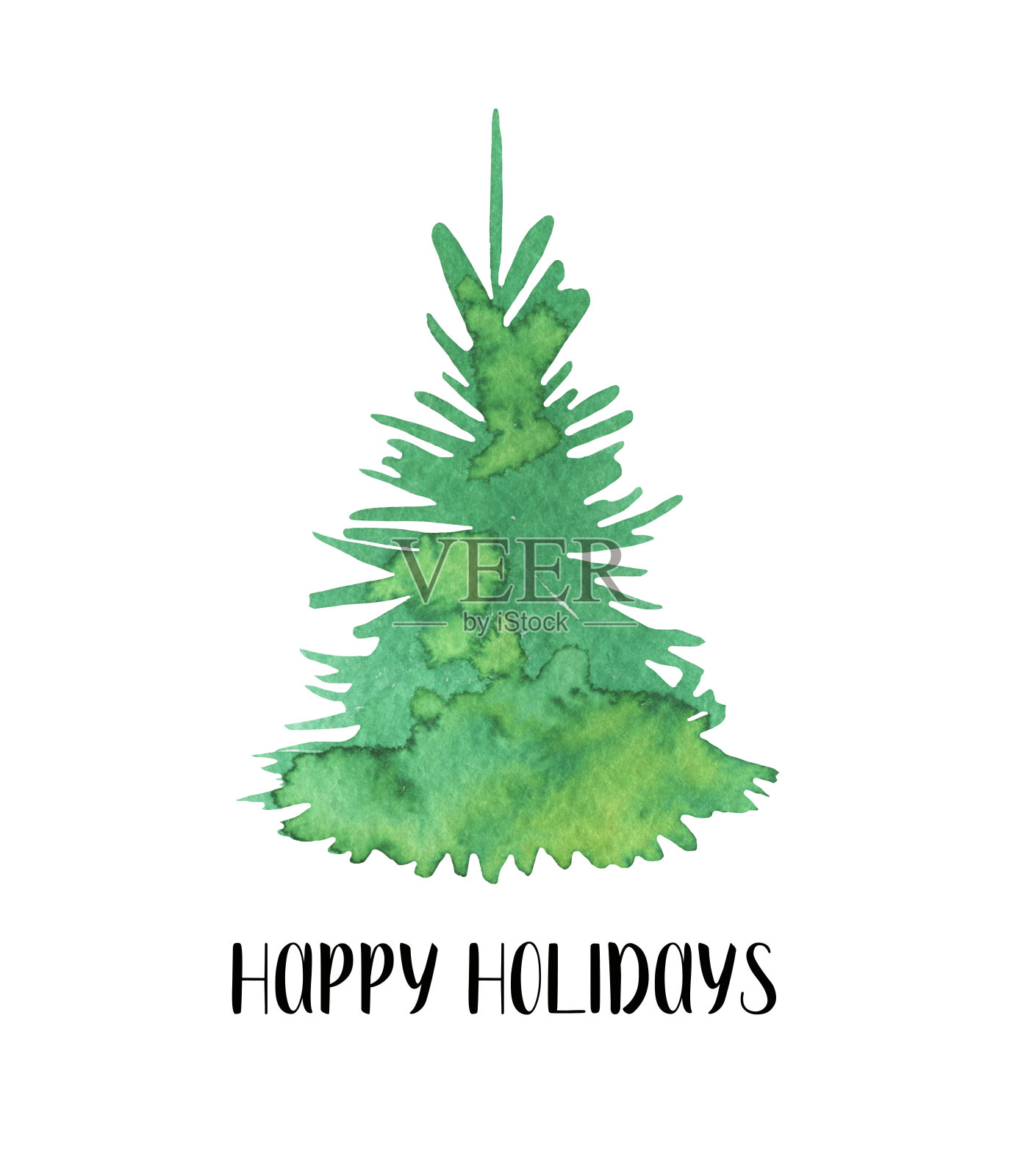 可爱的水彩绿色冷杉树孤立在白色的背景插画图片素材