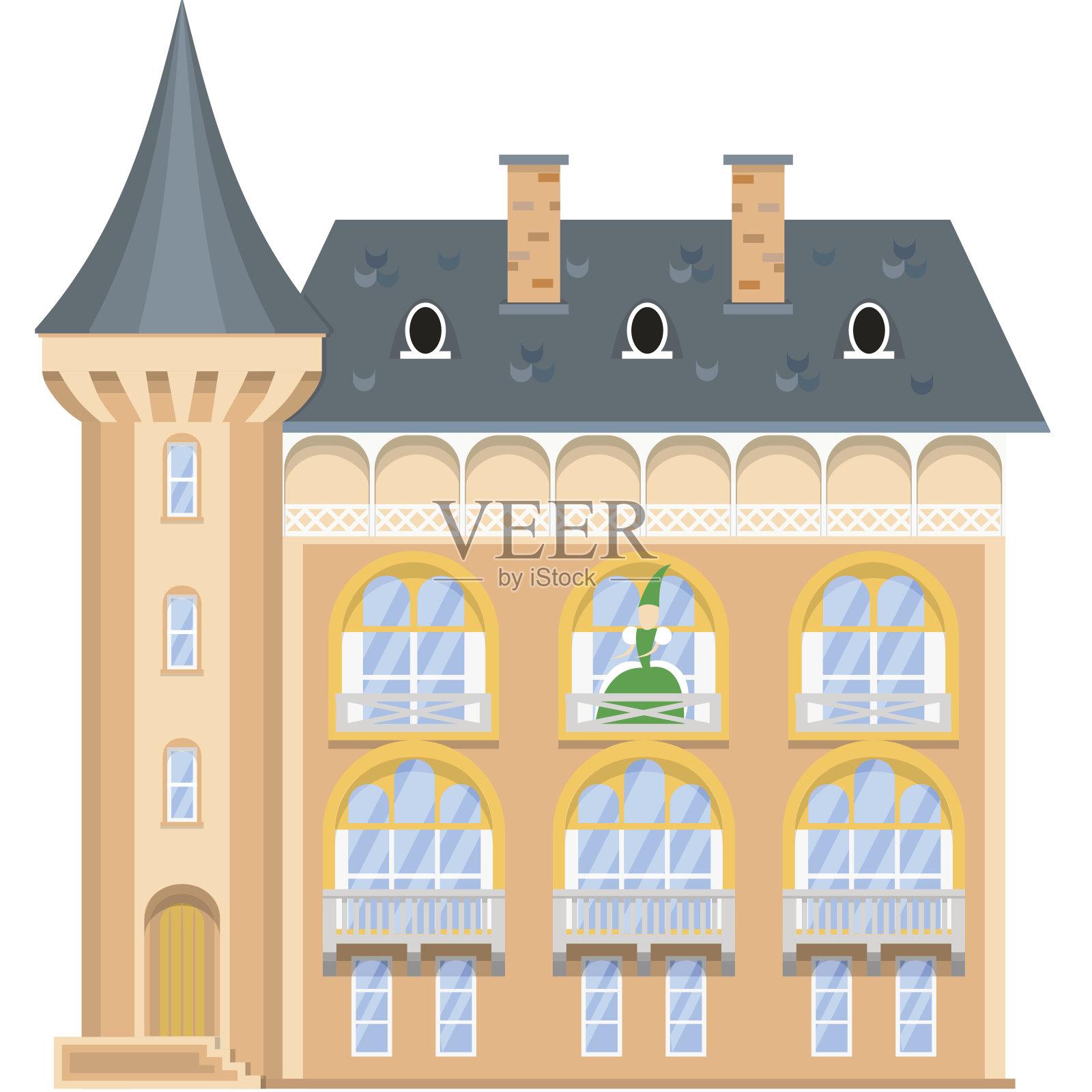 中世纪城堡阳台上的公主。插画图片素材