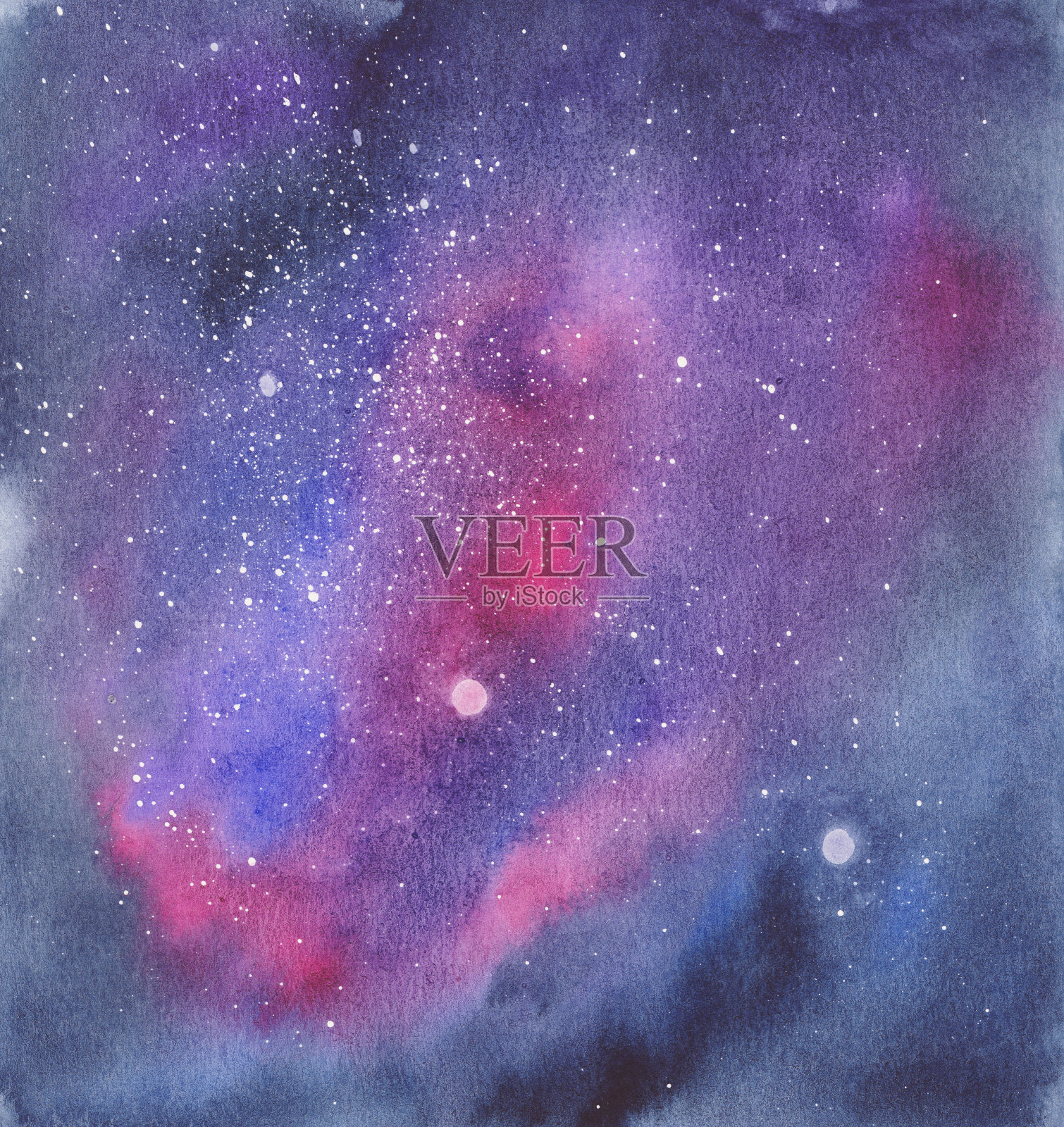 水彩银河在蓝色和紫色插画图片素材