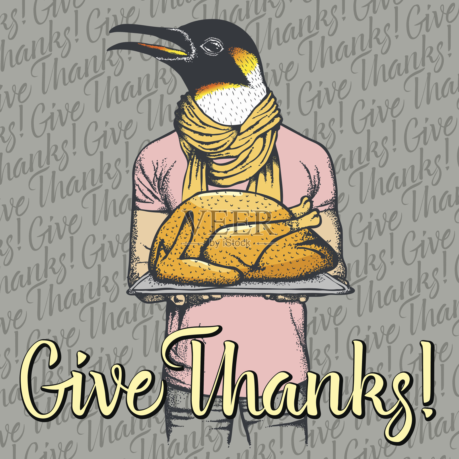 矢量插图的感恩节企鹅概念插画图片素材